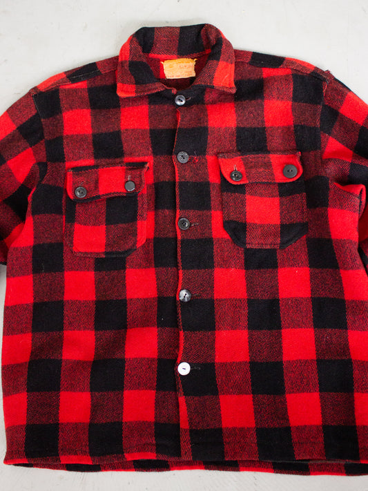 1940's Humphrey by Regent Red Buffalo Plaid Wool Flannel (Medium-Large)