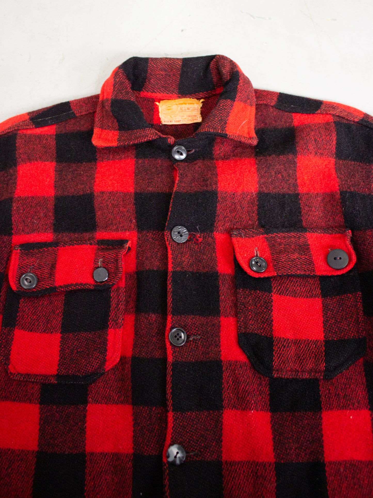 1940's Humphrey by Regent Red Buffalo Plaid Wool Flannel (Medium-Large)