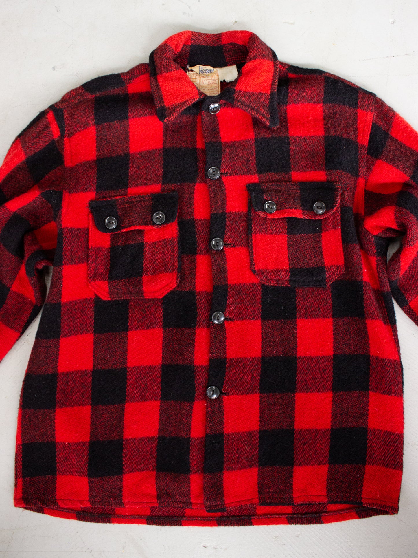 1940's Humphrey by Regent Red Buffalo Plaid Wool Flannel (Medium-Large)