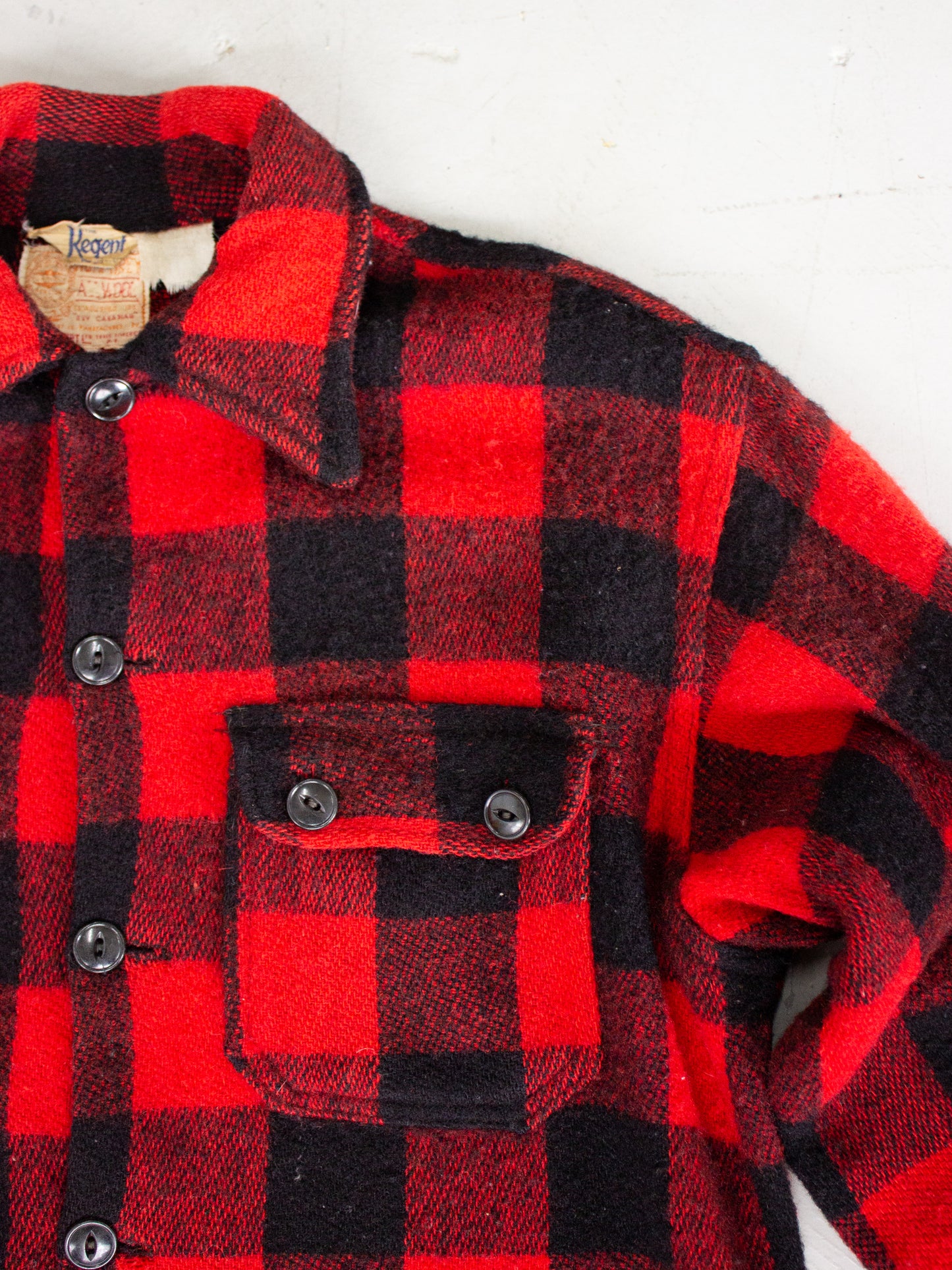 1940's Humphrey by Regent Red Buffalo Plaid Wool Flannel (Medium-Large)