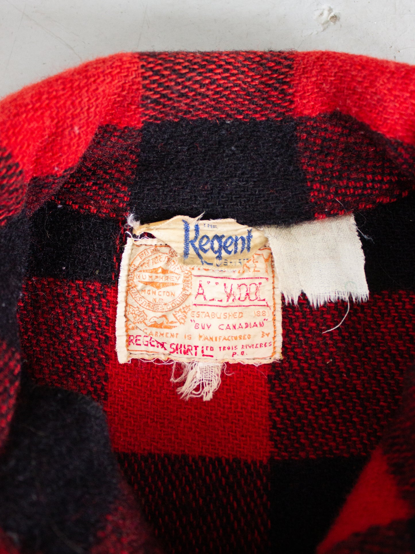1940's Humphrey by Regent Red Buffalo Plaid Wool Flannel (Medium-Large)