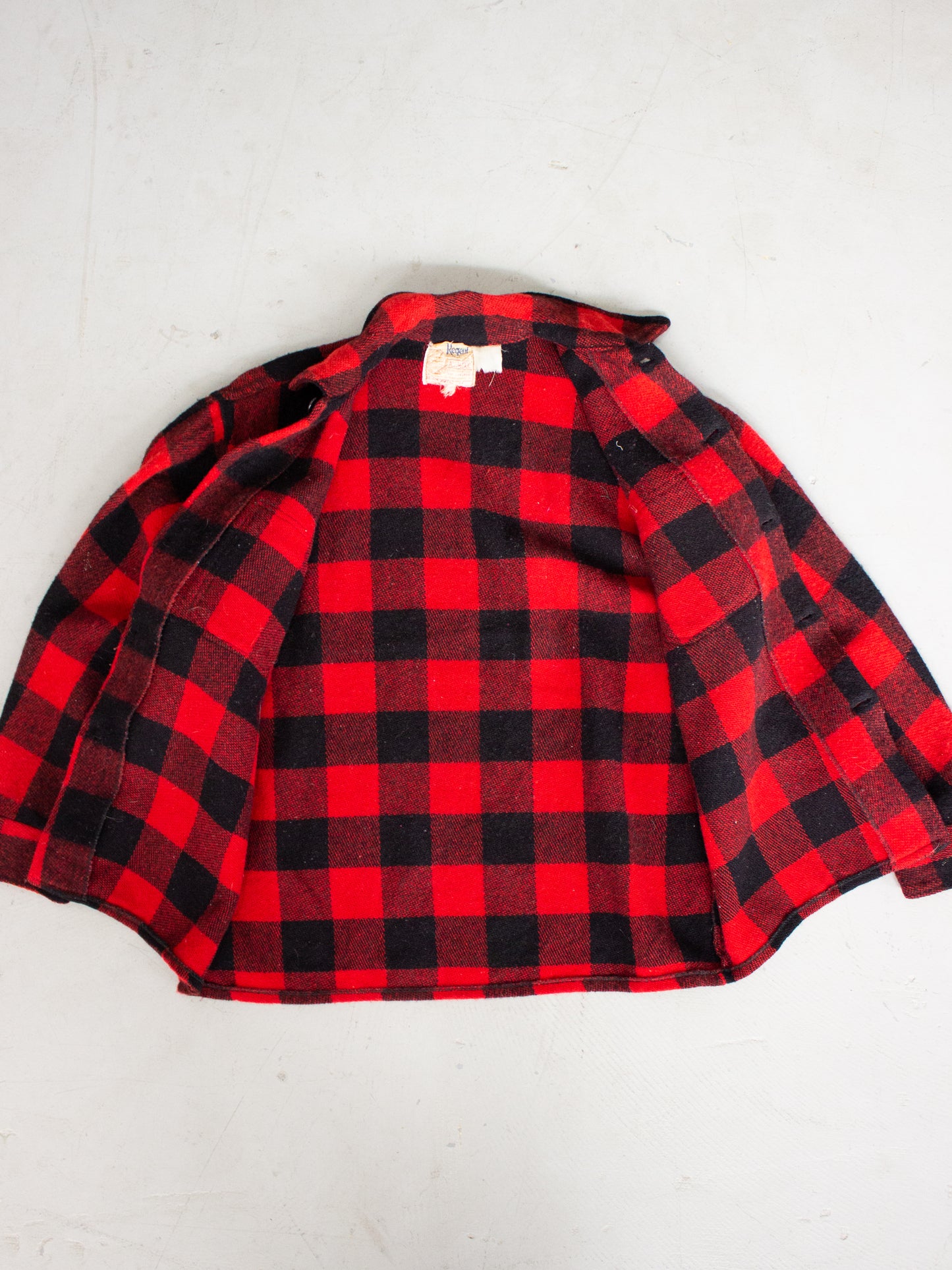 1940's Humphrey by Regent Red Buffalo Plaid Wool Flannel (Medium-Large)