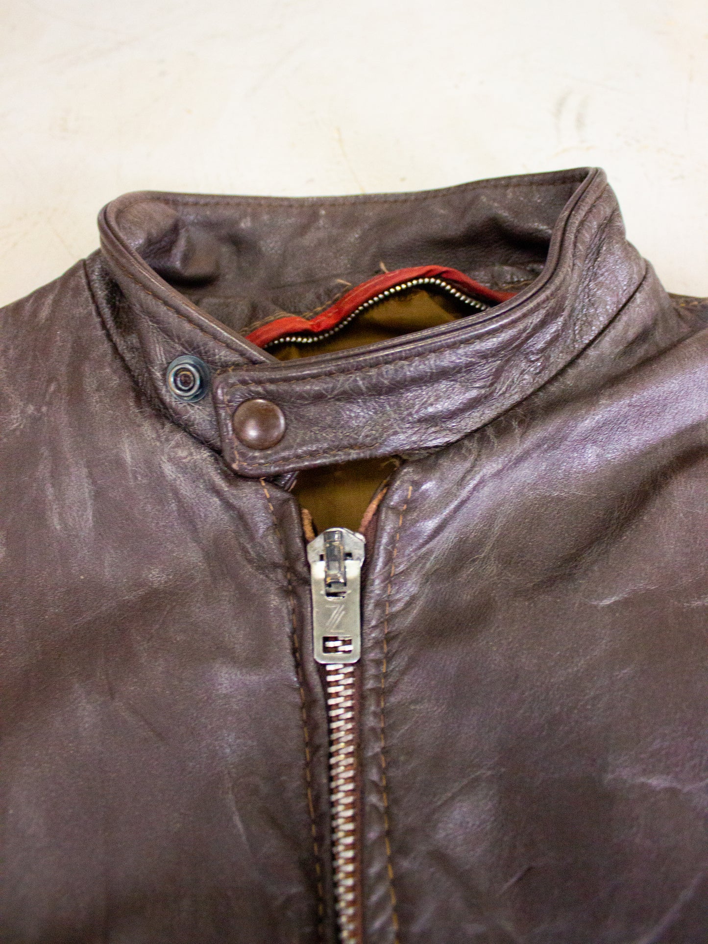 1950's- 1960's Brown Leather Cafe Racer Motorcycle Jacket Made in USA (Medium-Large)