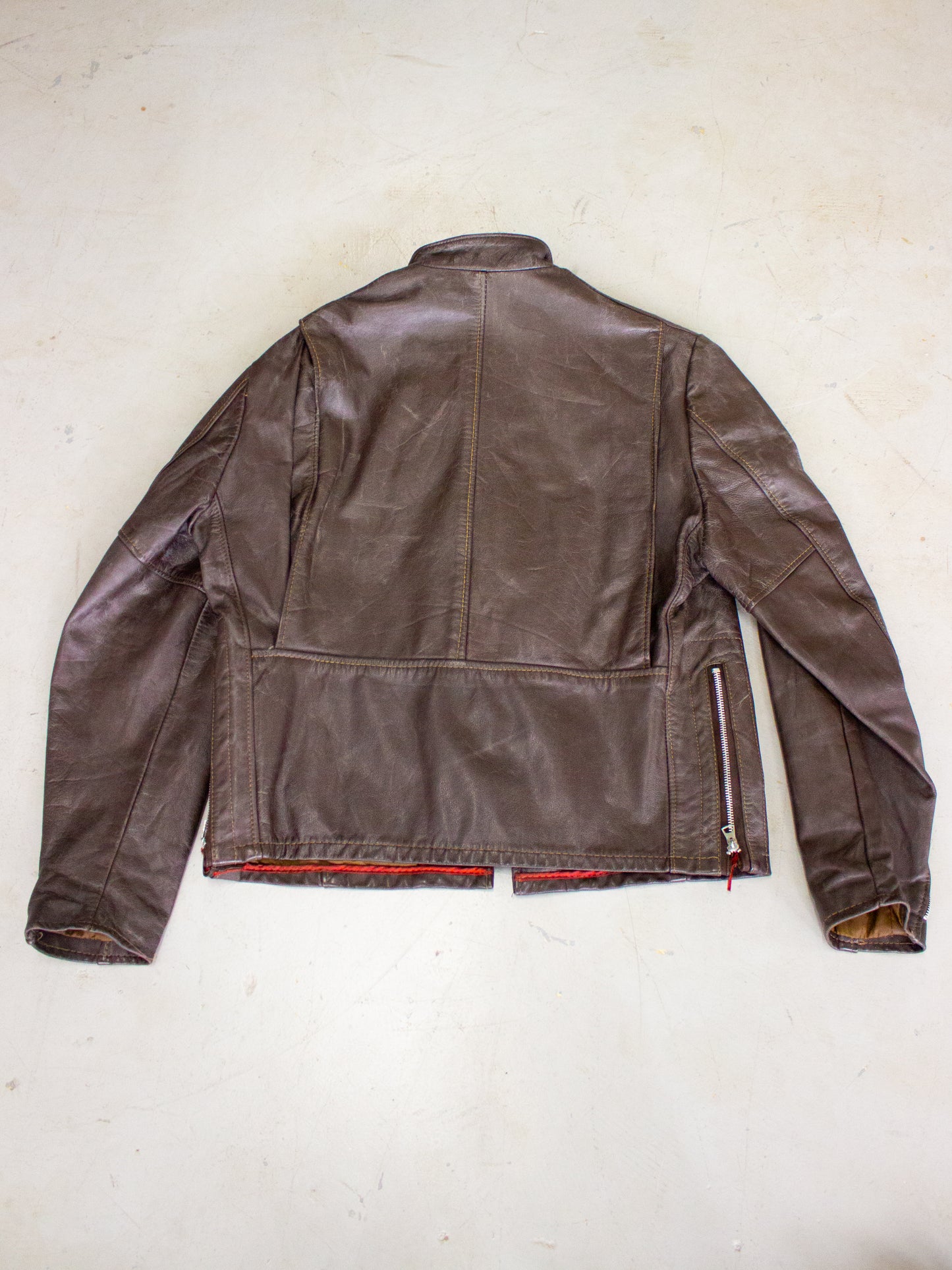 1950's- 1960's Brown Leather Cafe Racer Motorcycle Jacket Made in USA (Medium-Large)