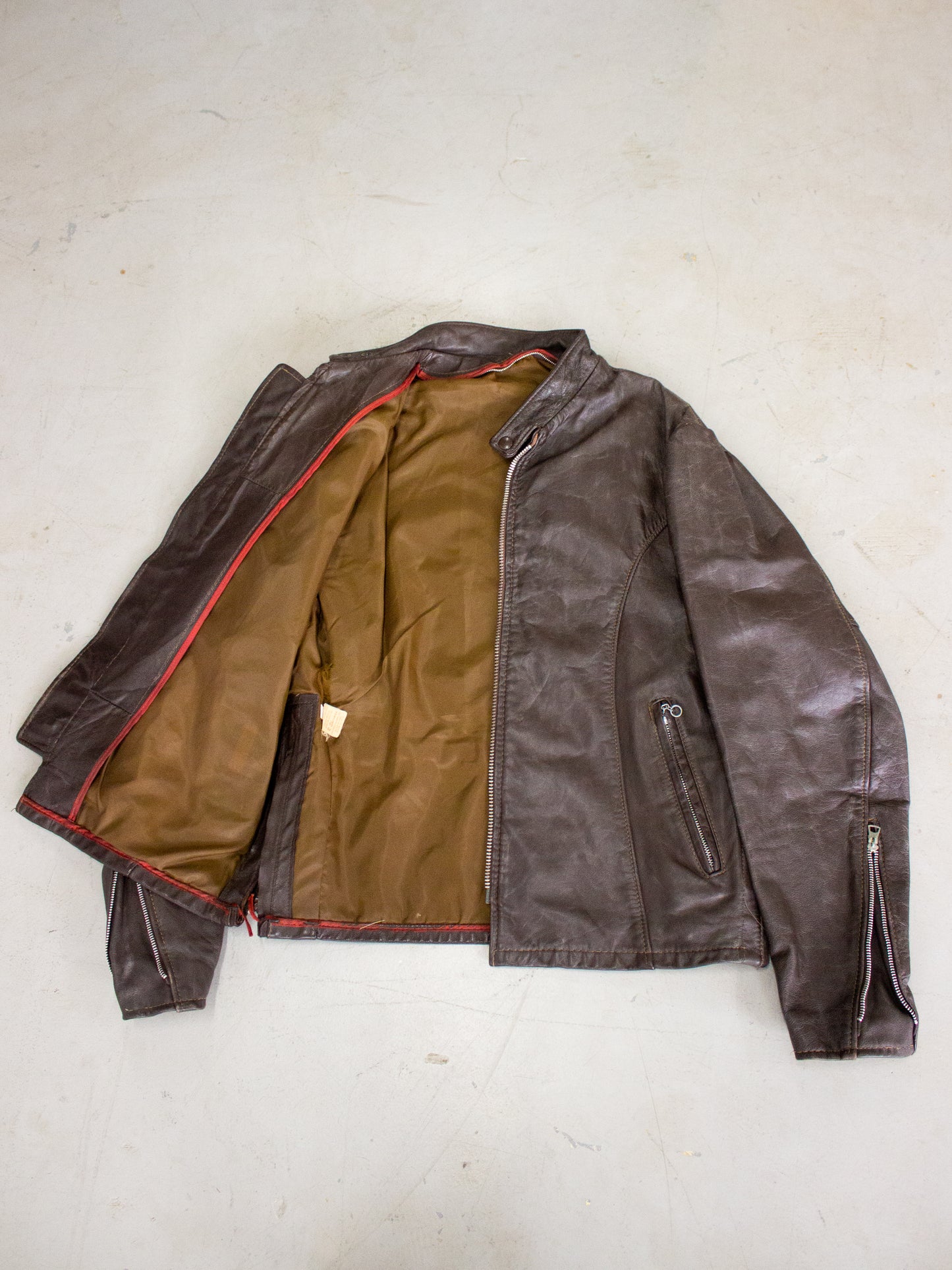 1950's- 1960's Brown Leather Cafe Racer Motorcycle Jacket Made in USA (Medium-Large)