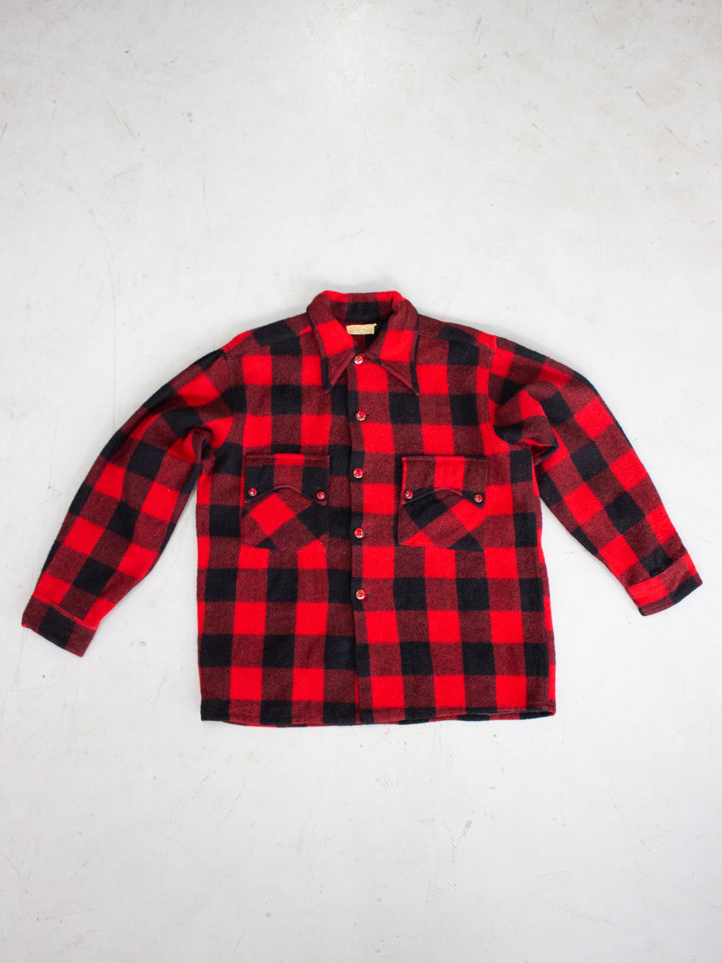 1950's-1960's Clifford Red Buffalo Plaid Wool Flannel (Medium-Large)