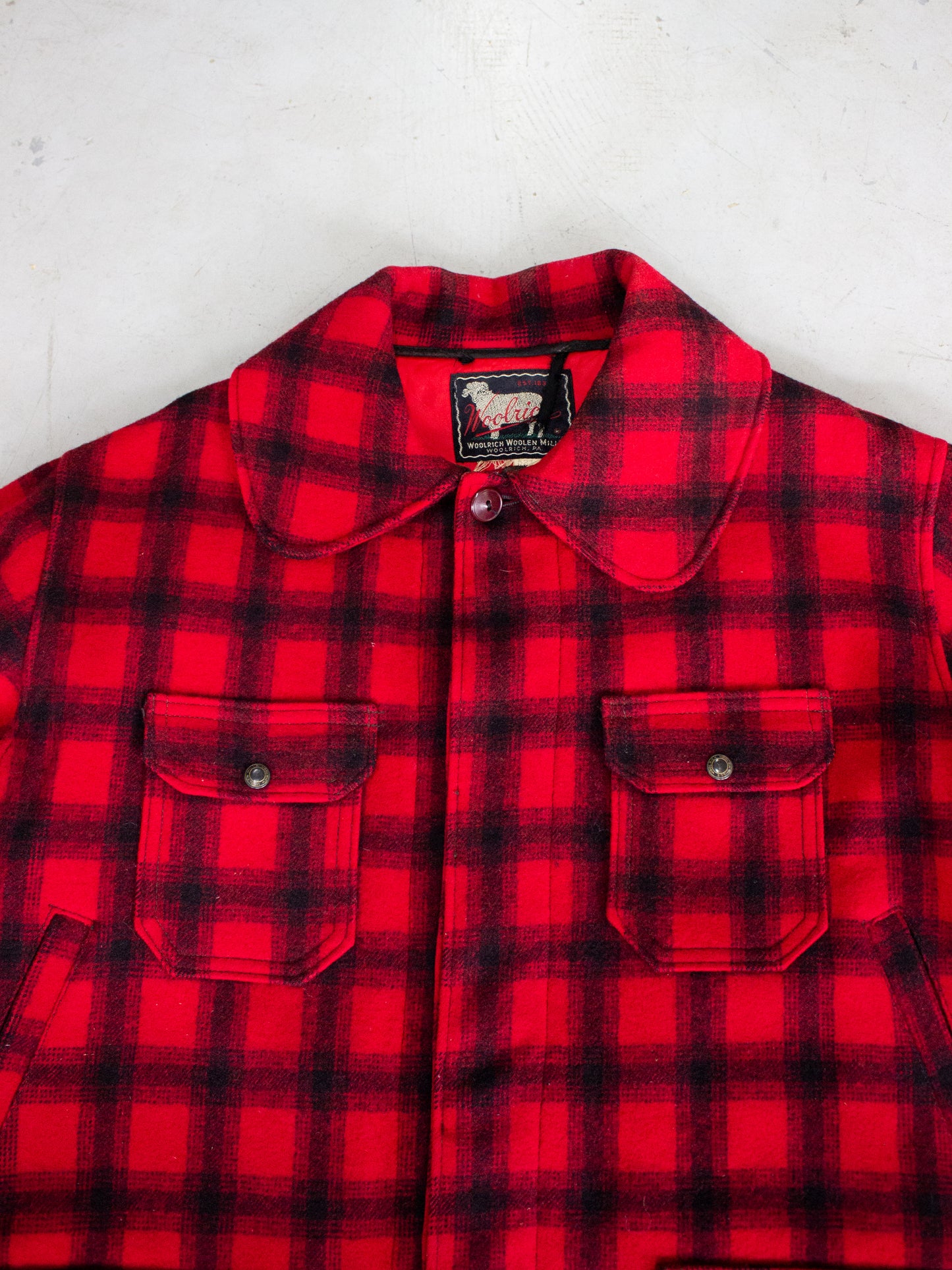 1950's-1960's Woolrich Red Buffalo Plaid Hunting Jacket Style 523 (X Large)