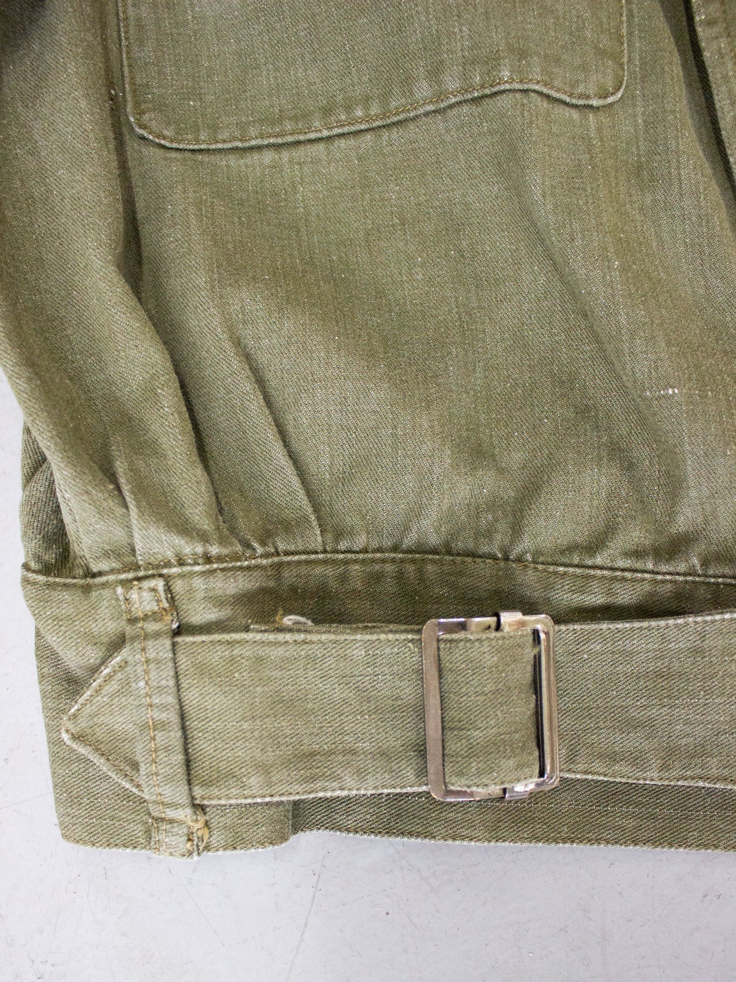 1950's British Military Royal Marines Overalls Blouse Jacket in Olive Green Cotton Label Dated 1952 (Size Medium - Large)