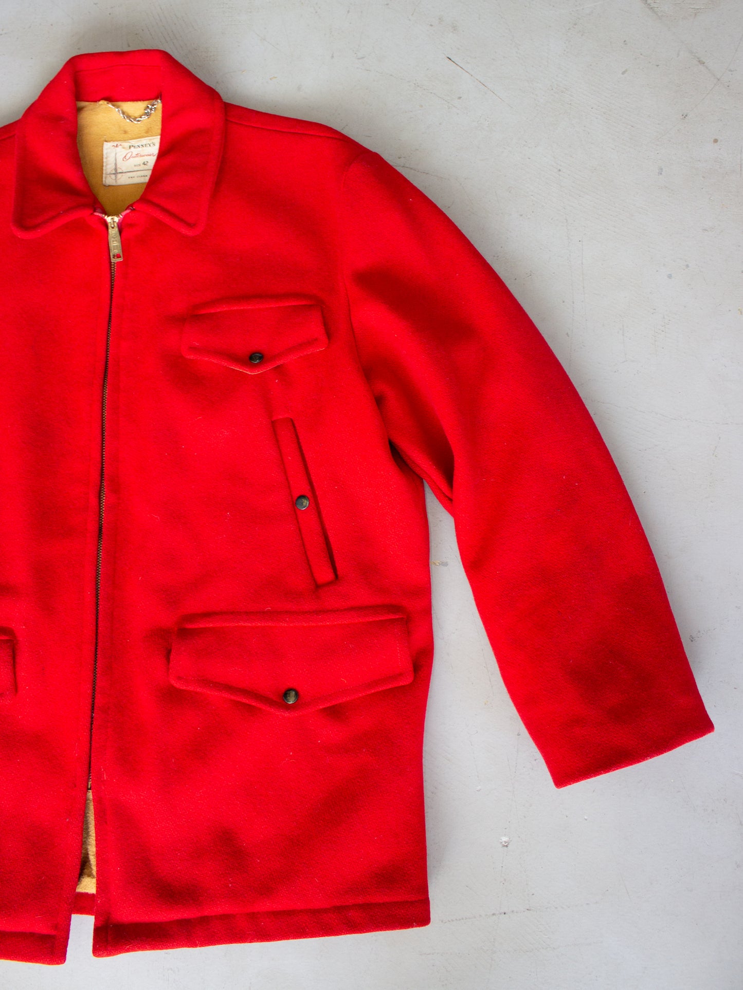 1950's Penney's Outerwear Red Wool Hunting Cruiser Mackinaw Jacket (Large)