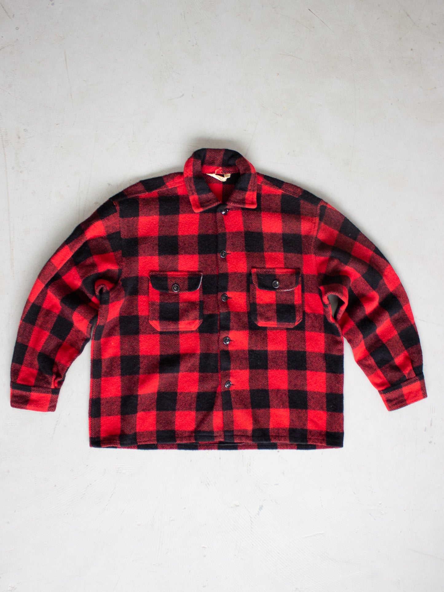 1950's Regent Red Buffalo Plaid Wool Flannel (Large-X Large)
