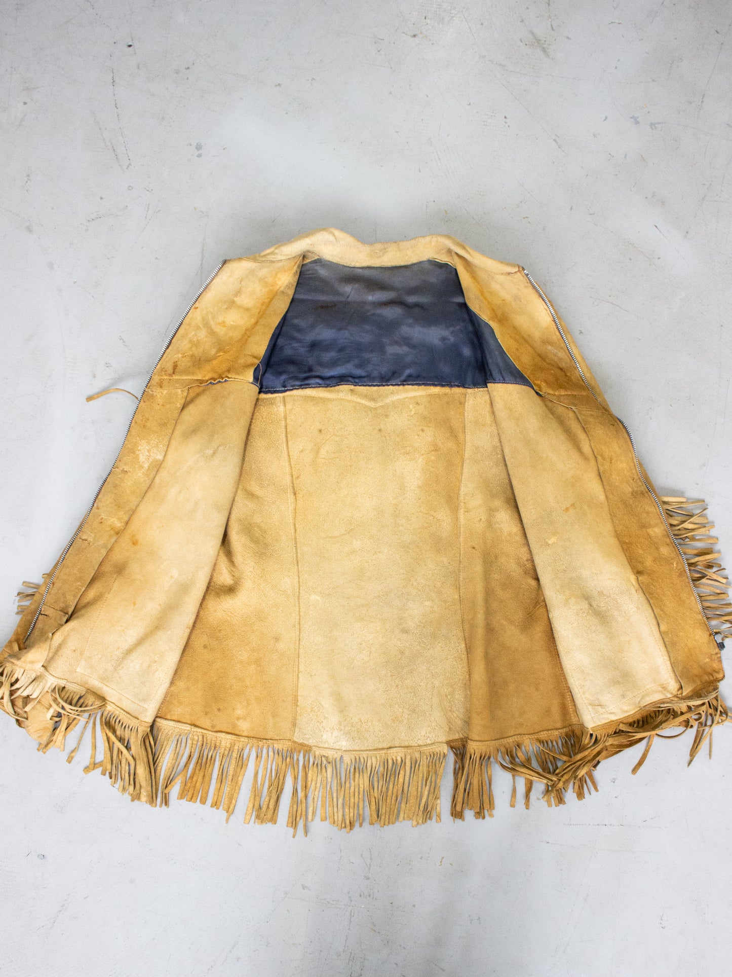 1950's Tan Buckskin Suede Fringed Native Canadian Jacket with Hand Beaded Flowers Acme Zipper (Women's Medium)