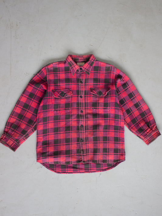 1960's-1970's Champion Plaid Flannel Cotton Shirt (Medium-Large)