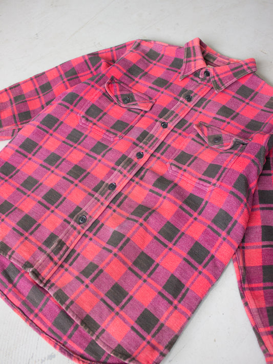 1960's-1970's Champion Plaid Flannel Cotton Shirt (Medium-Large)