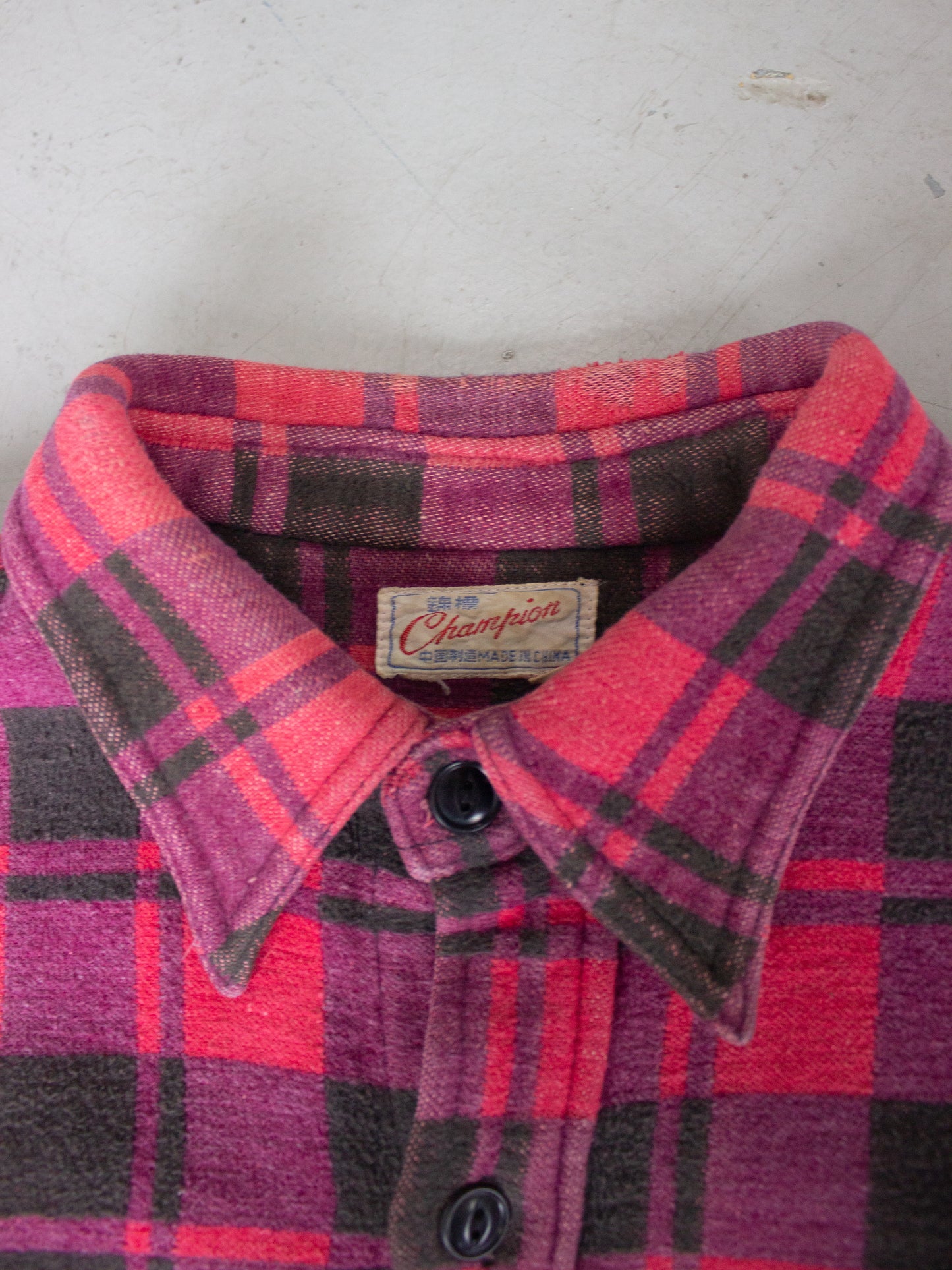1960's-1970's Champion Plaid Flannel Cotton Shirt (Medium-Large)