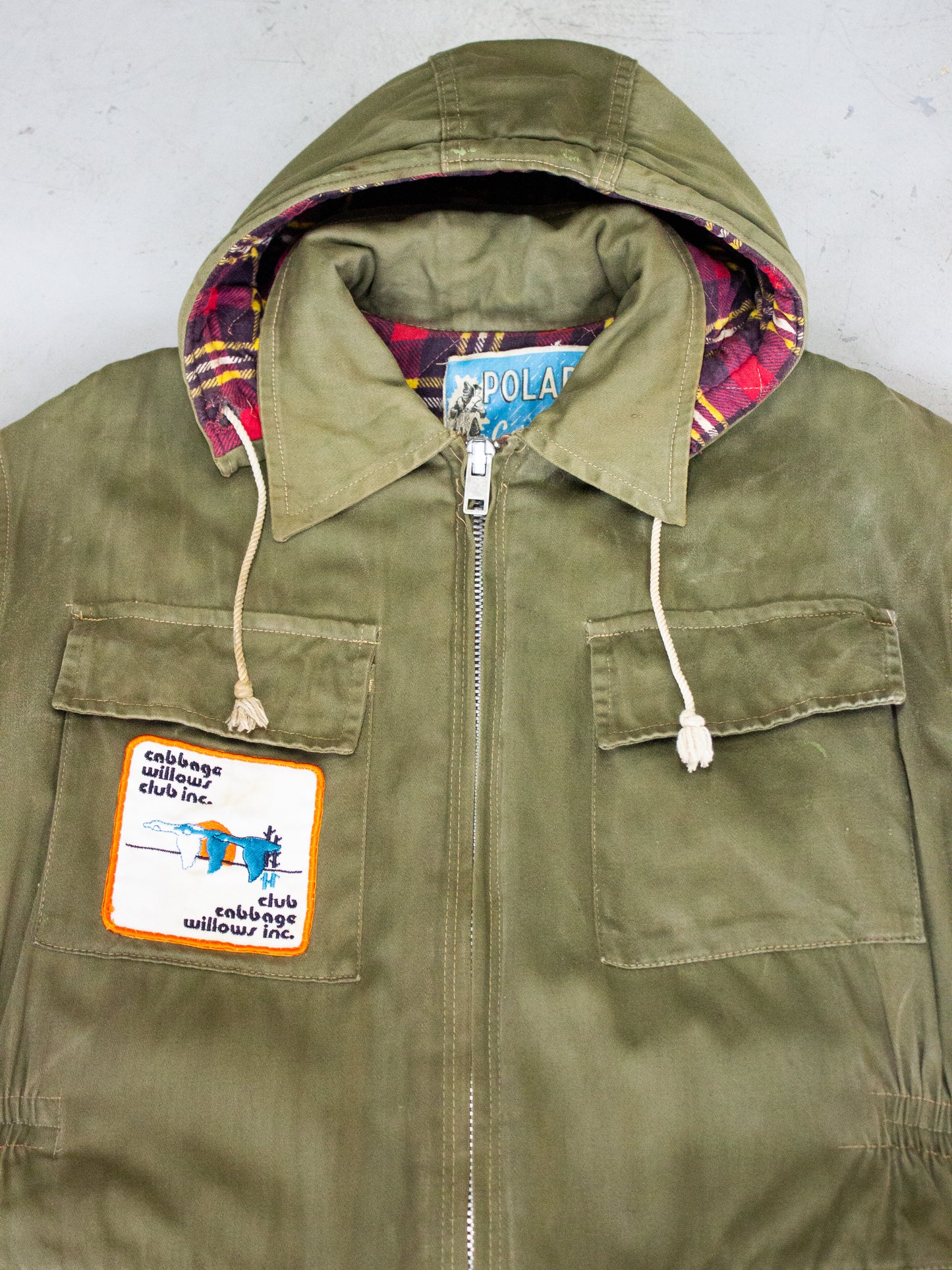 1960's 1970's Polar Garments Hunting Jacket with Plaid Quilted Lining and Patch (Size Medium)