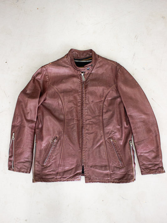 1960's Beau Breed Oxblood Brown Leather Cafe Racer Motorcycle Jacket Made in USA (Small-Medium)