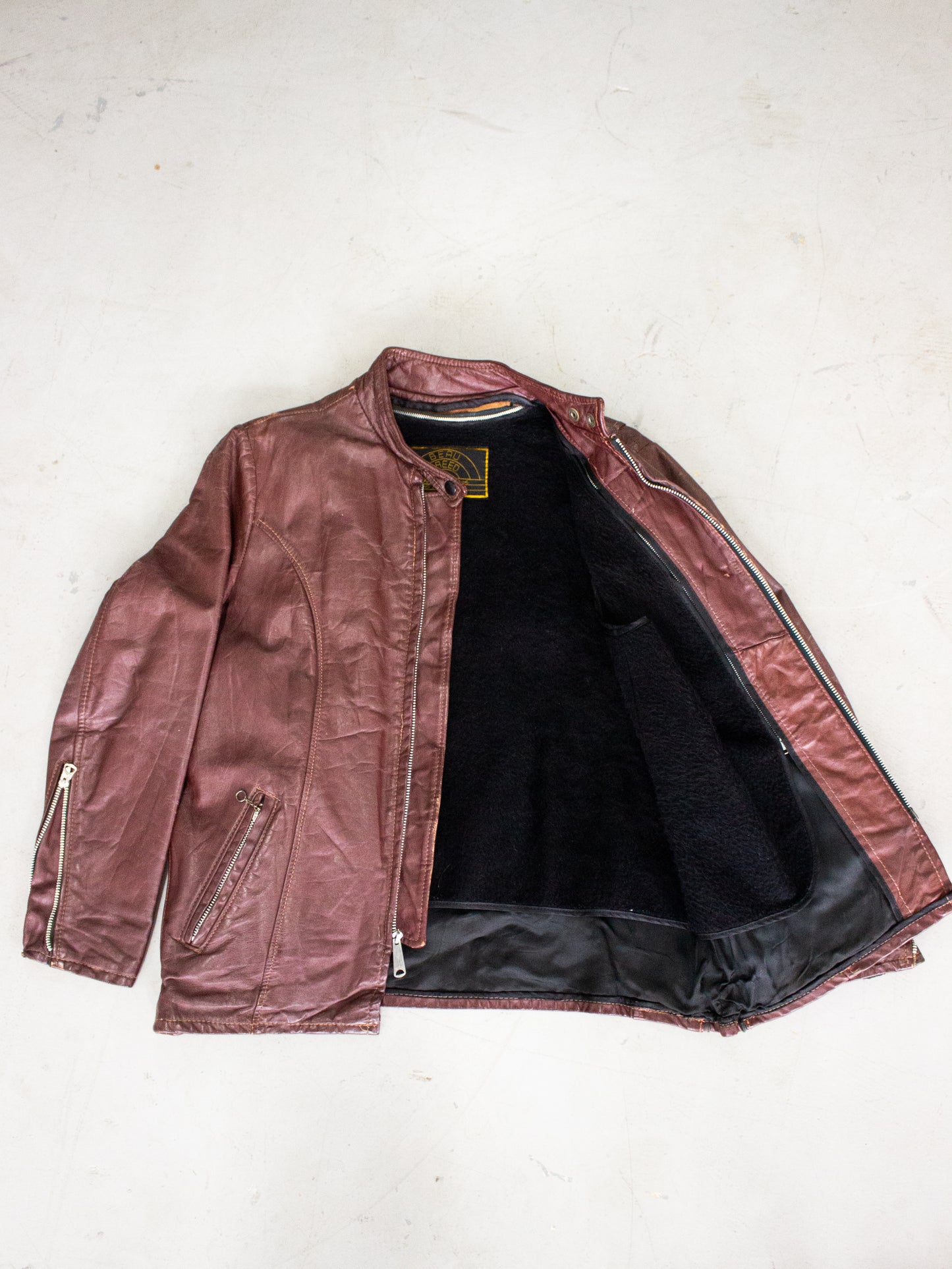 1960's Beau Breed Oxblood Brown Leather Cafe Racer Motorcycle Jacket Made in USA (Small-Medium)