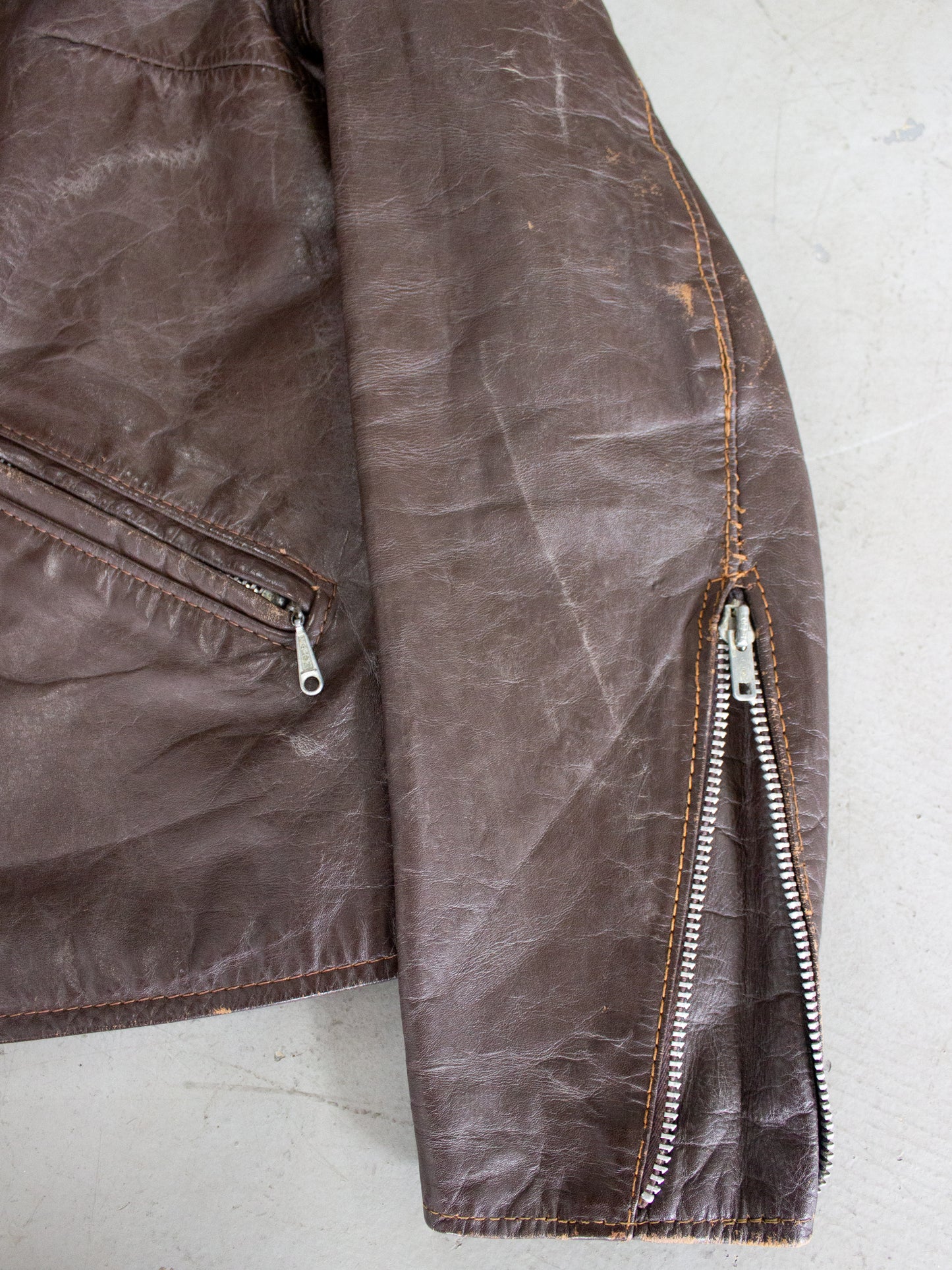 1960's Brooks Brown Leather Cafe Racer Motorcycle Jacket Made in USA Talon Zippers (Small)