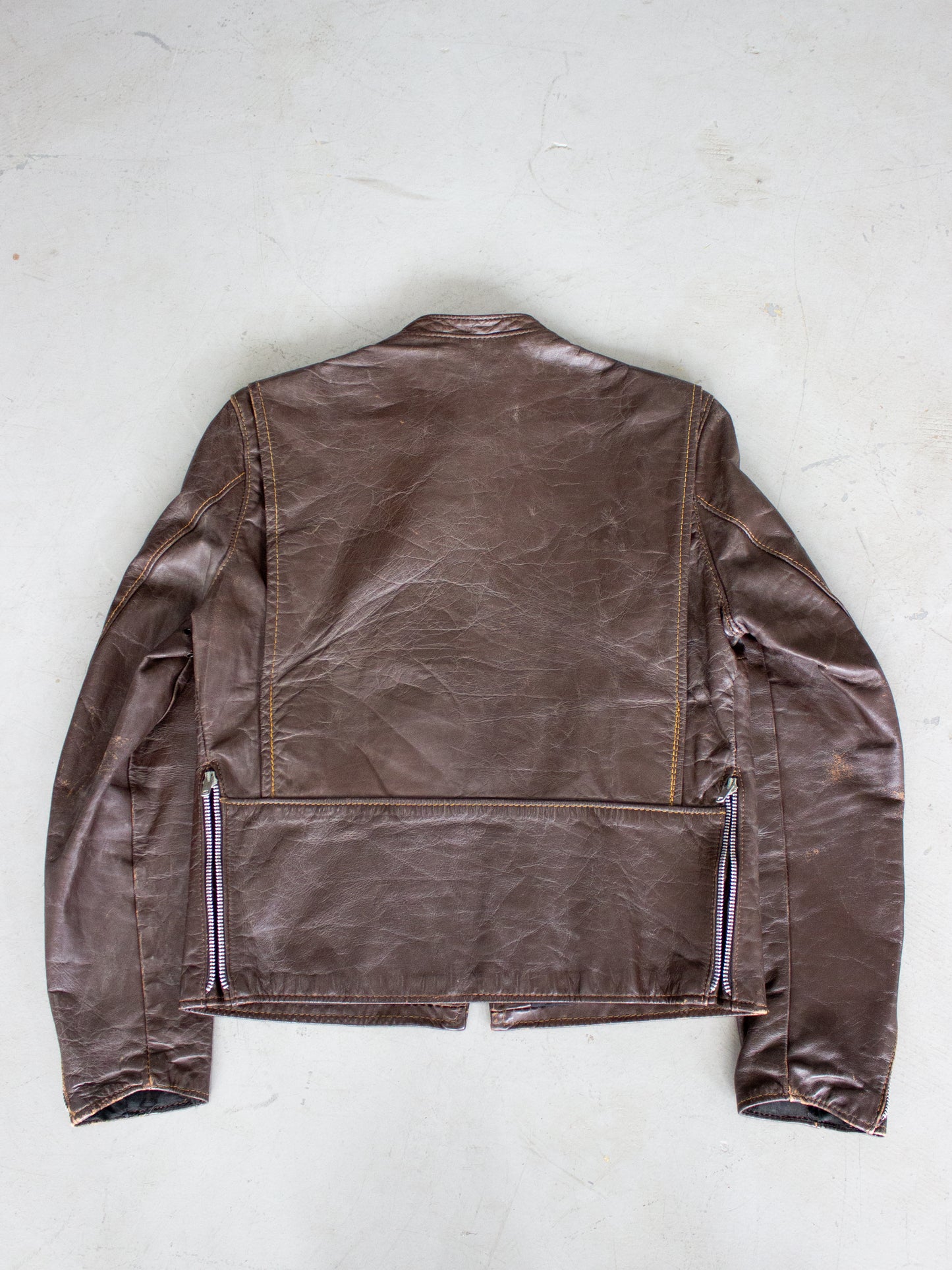 1960's Brooks Brown Leather Cafe Racer Motorcycle Jacket Made in USA Talon Zippers (Small)