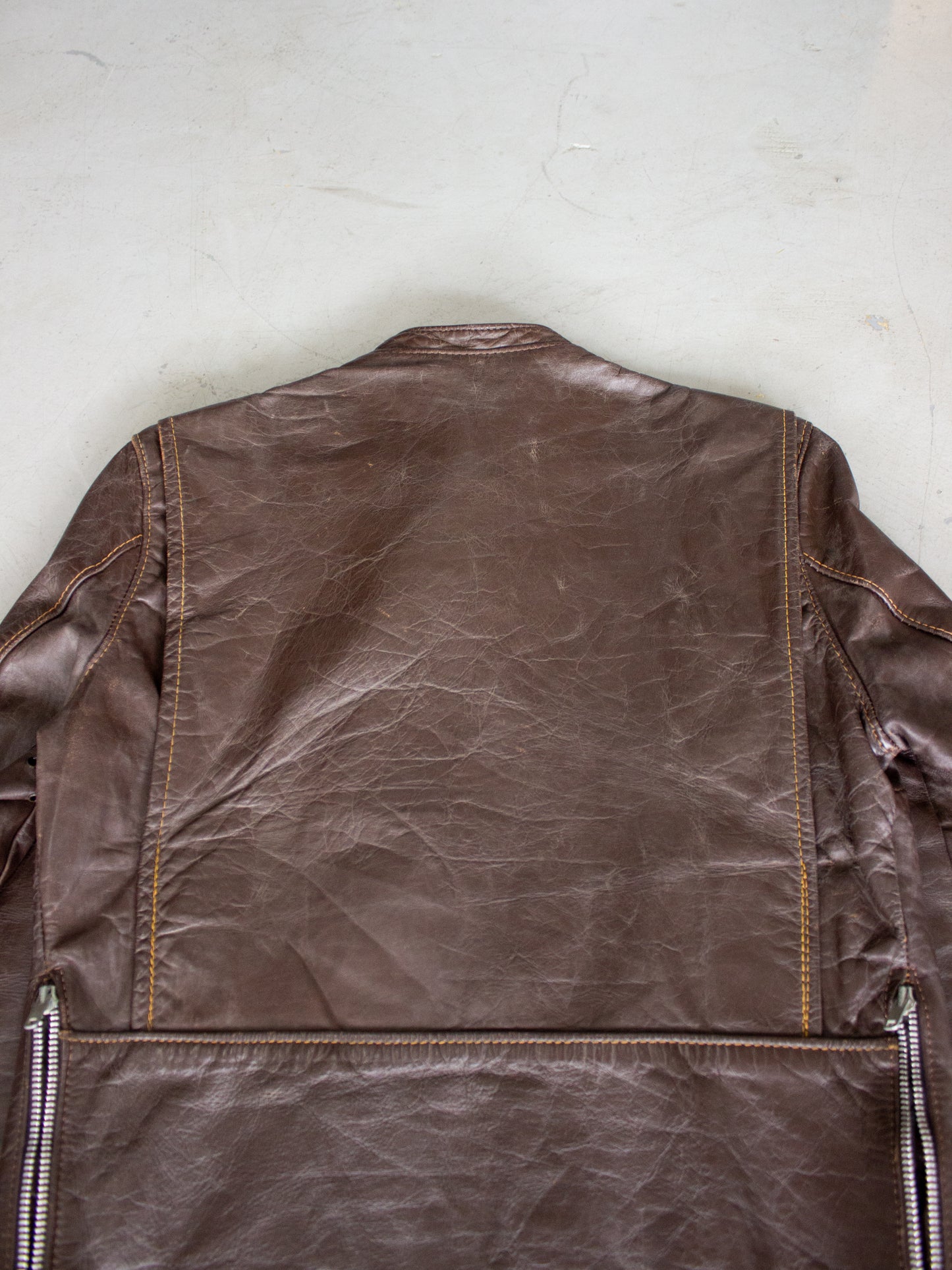 1960's Brooks Brown Leather Cafe Racer Motorcycle Jacket Made in USA Talon Zippers (Small)