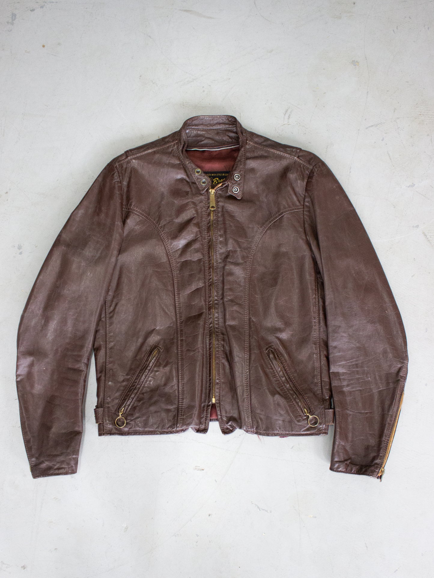 1960's Brooks Brown Leather Cafe Racer Motorcycle Jacket (Medium)