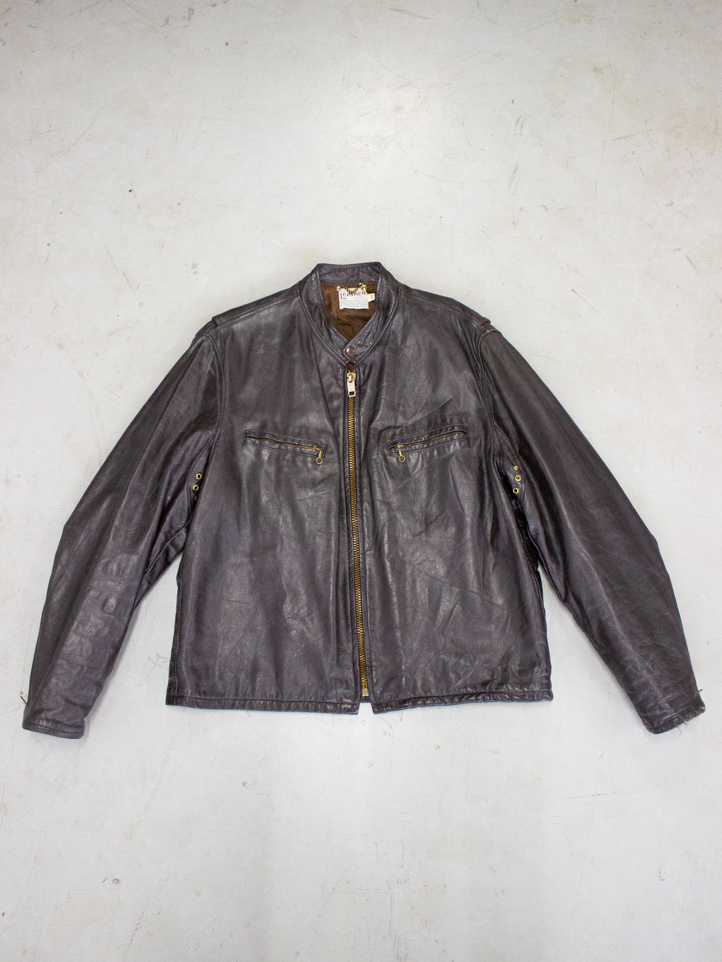 1960's Brown Leather Cafe Racer Motorcycle Jacket (Large)