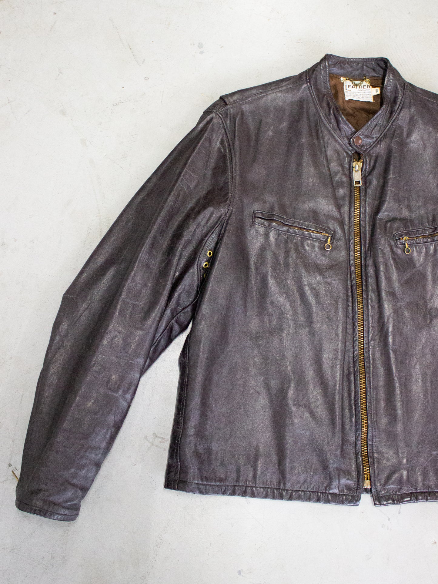 1960's Brown Leather Cafe Racer Motorcycle Jacket (Large)