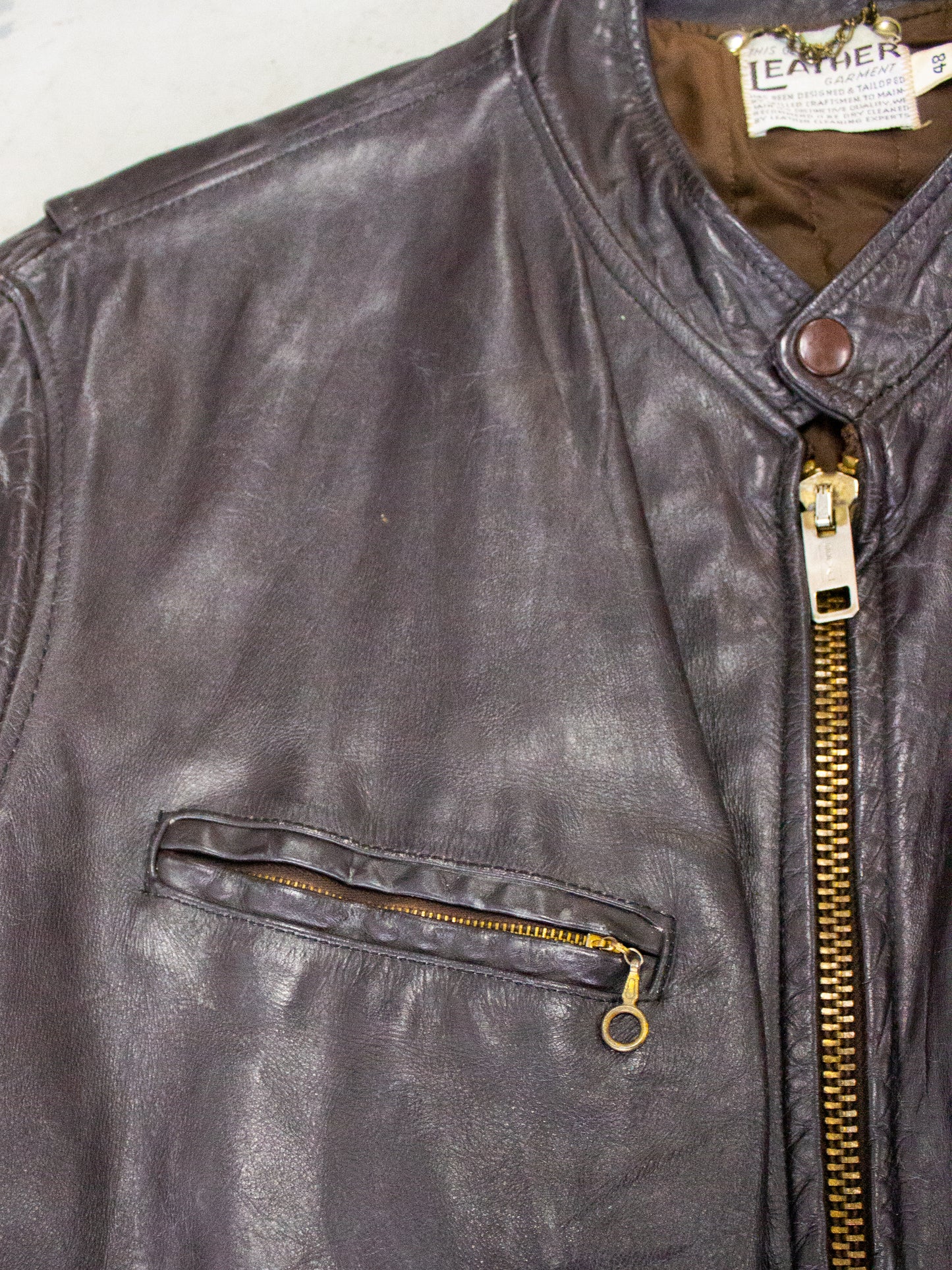 1960's Brown Leather Cafe Racer Motorcycle Jacket (Large)