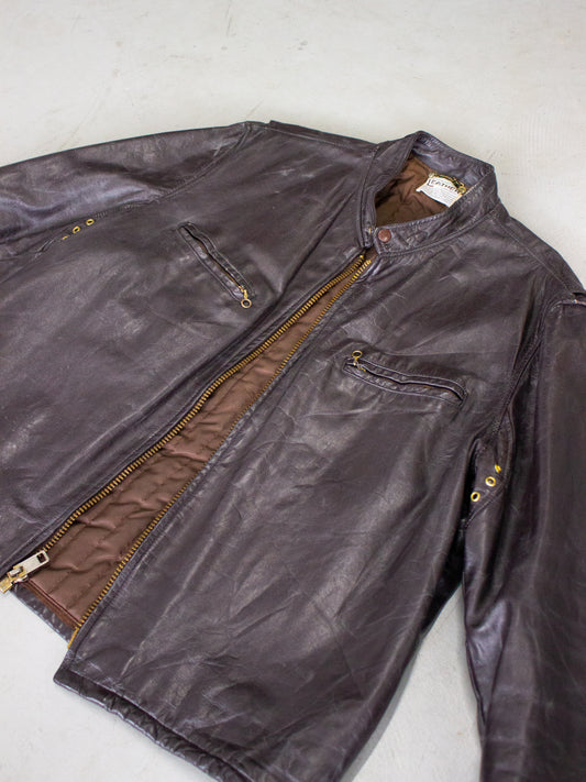 1960's Brown Leather Cafe Racer Motorcycle Jacket (Large)