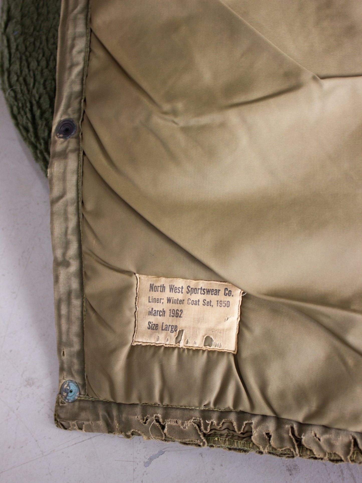 1960's Fleece Military Liner Jacket by North West Sportswear Co. (Large)