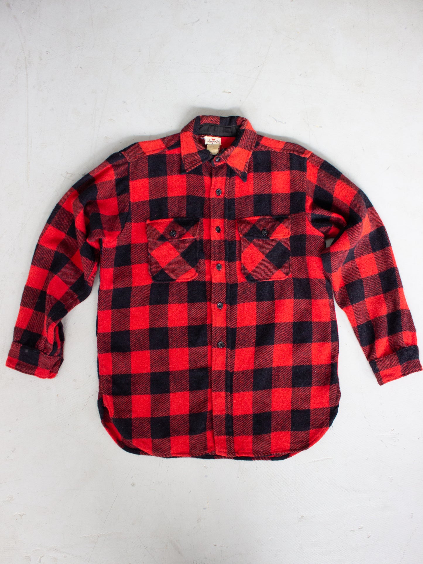 1960's King Kole Red Buffalo Plaid Wool Flannel (Medium-Large)