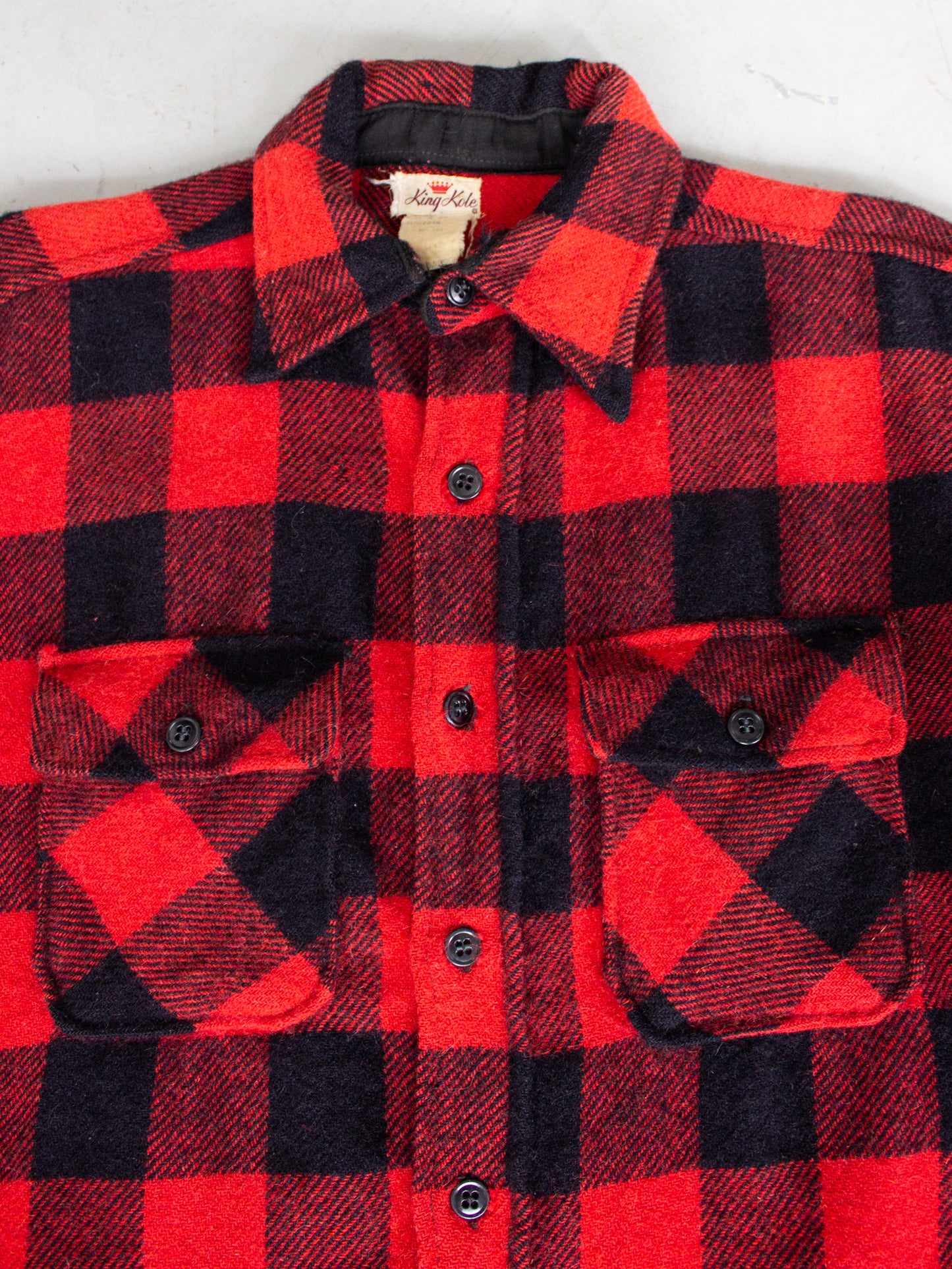 1960's King Kole Red Buffalo Plaid Wool Flannel (Medium-Large)