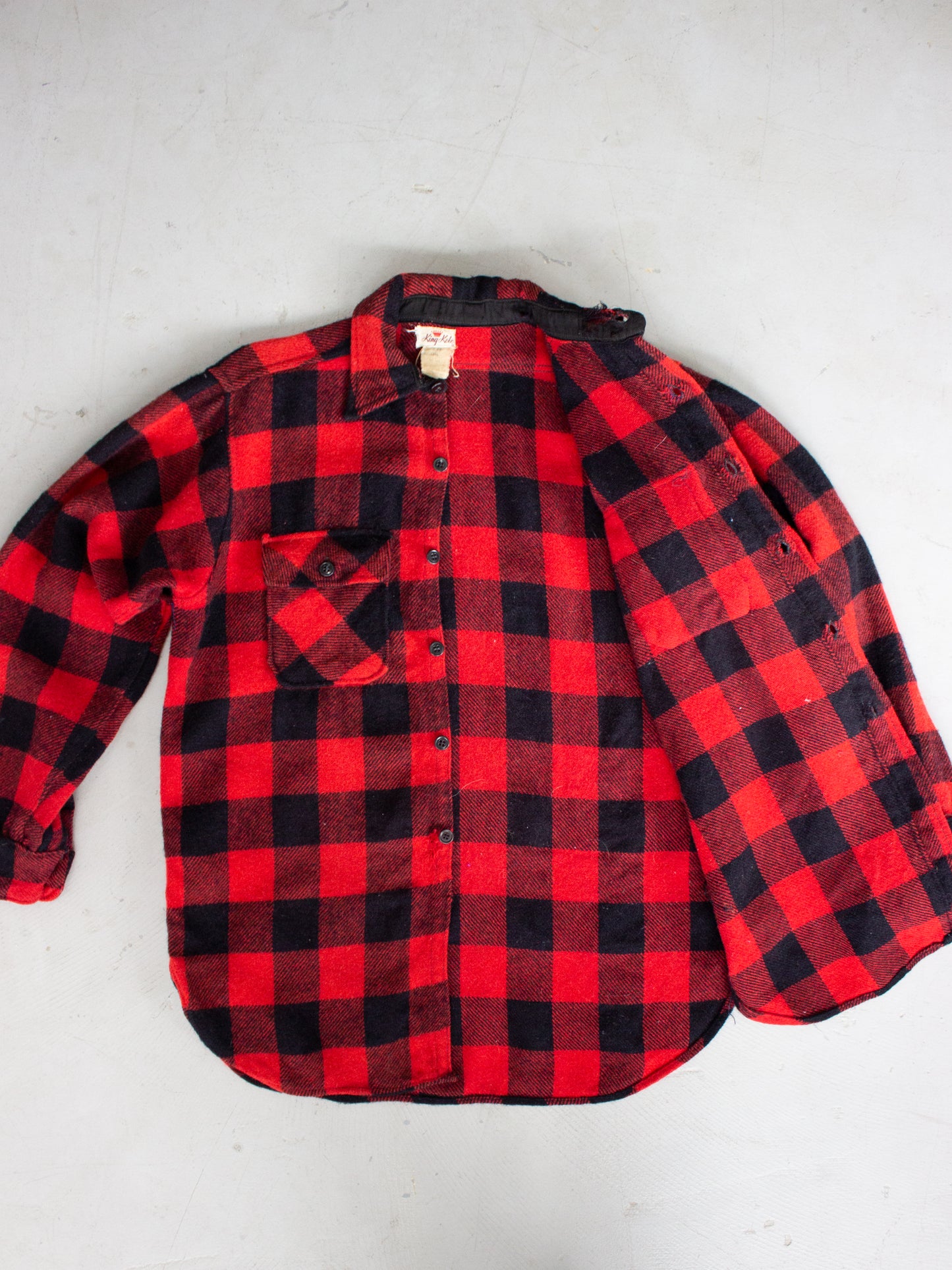 1960's King Kole Red Buffalo Plaid Wool Flannel (Medium-Large)