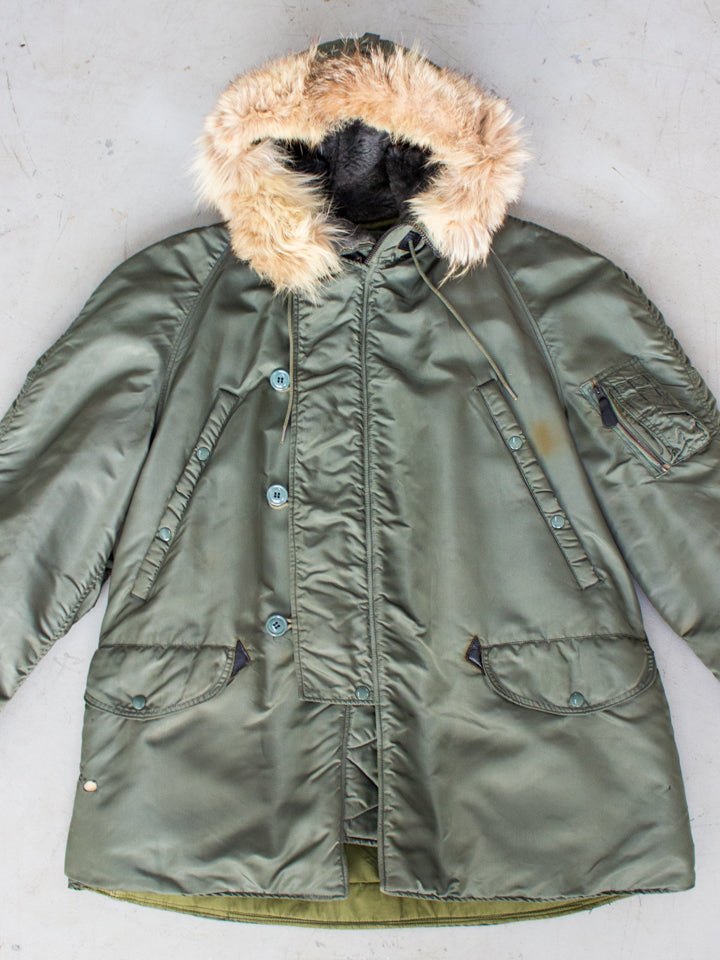 1960's N-3B Extreme Cold Weather USA Military Parka Jacket with Real Fur Hood and Conmar Zippers (Size Large)