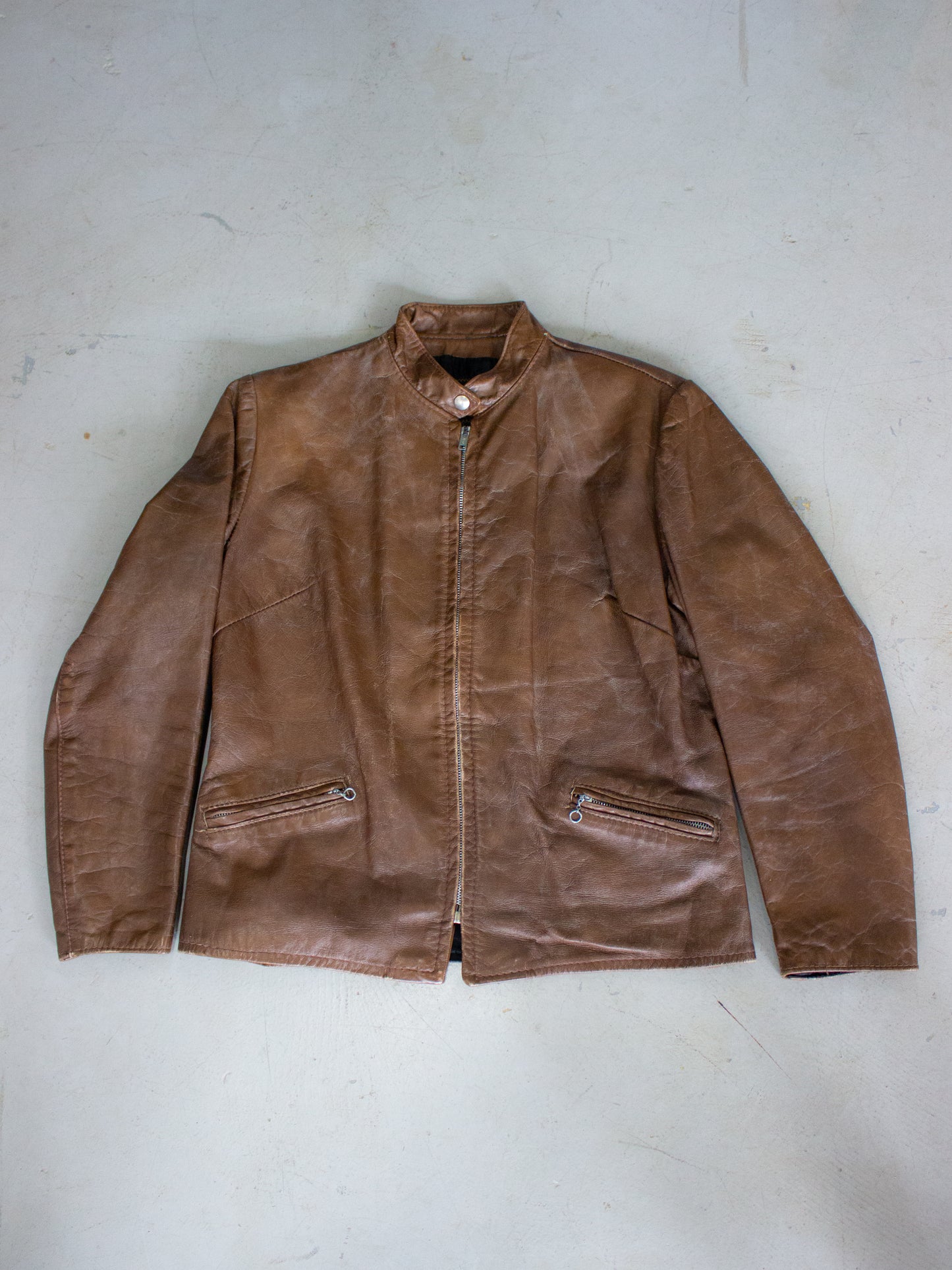 1960's Reed Sportswear Brown Leather Cafe Racer Motorcycle Jacket (Medium)