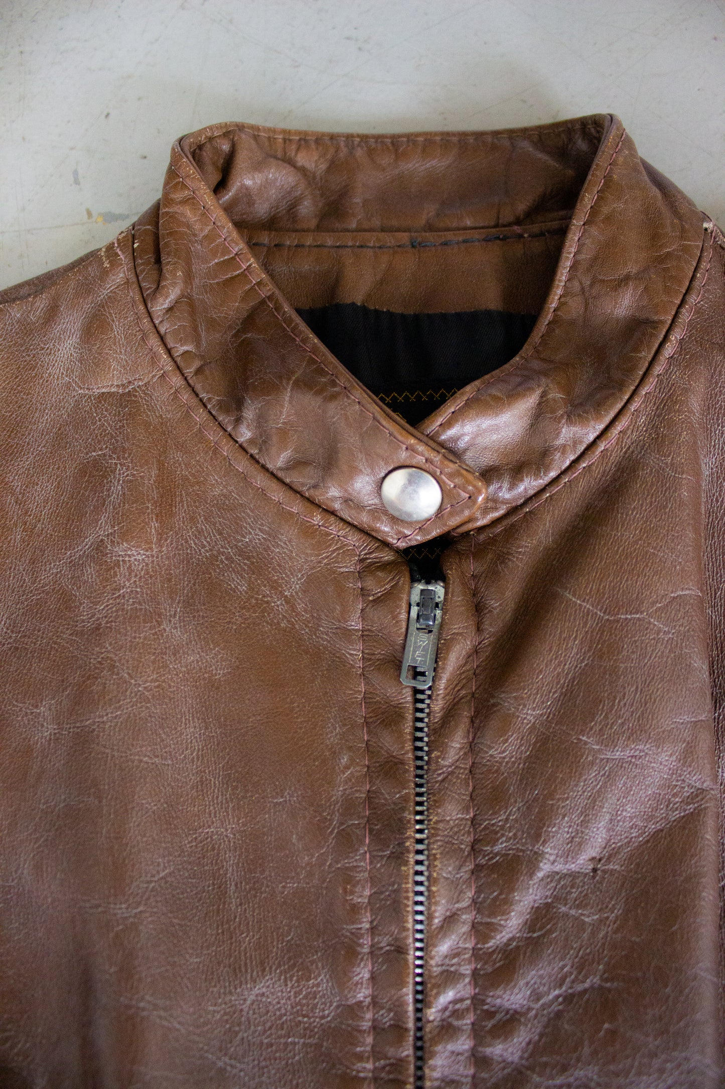 1960's Reed Sportswear Brown Leather Cafe Racer Motorcycle Jacket (Medium)