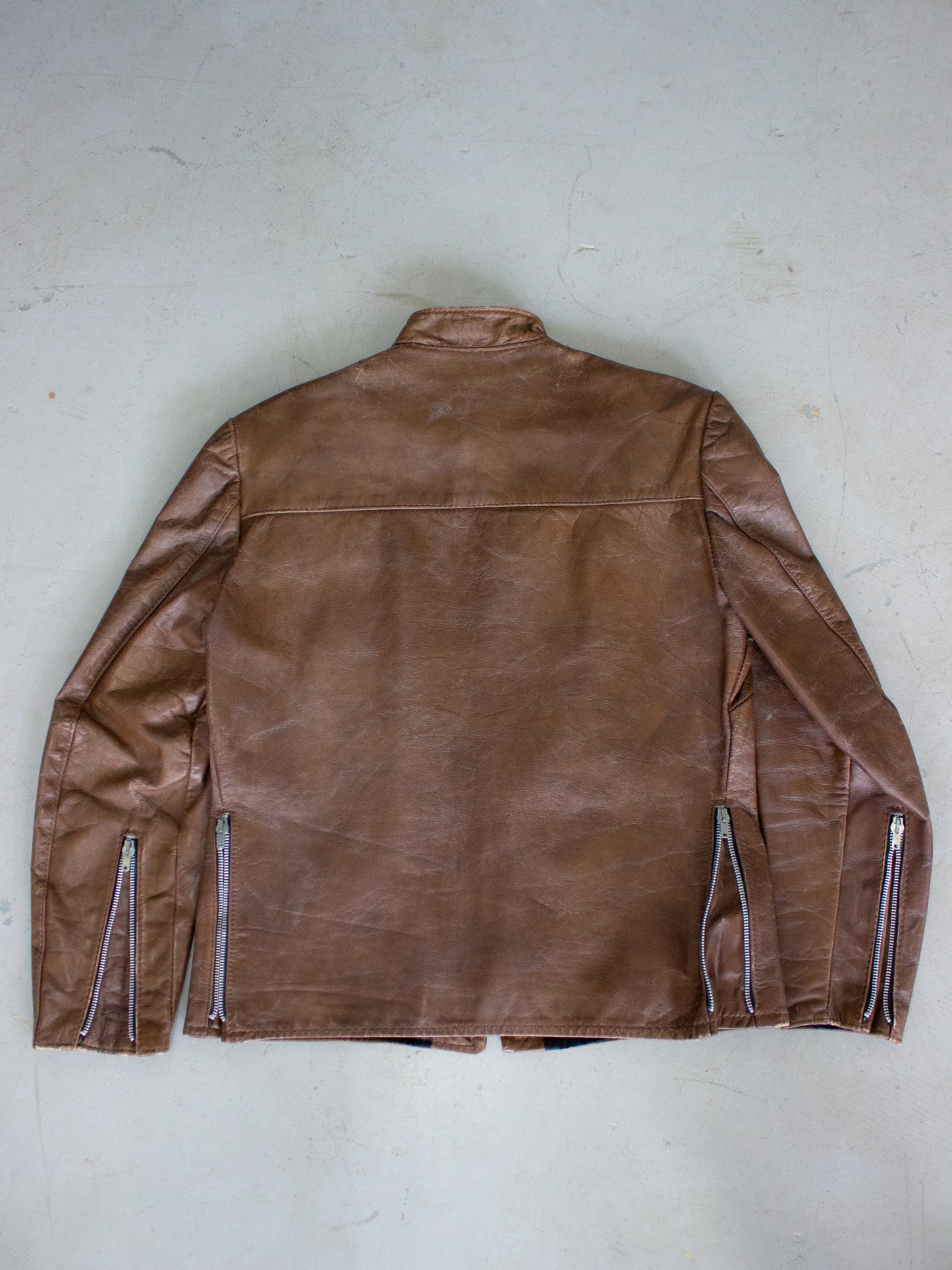 1960's Reed Sportswear Brown Leather Cafe Racer Motorcycle Jacket (Medium)