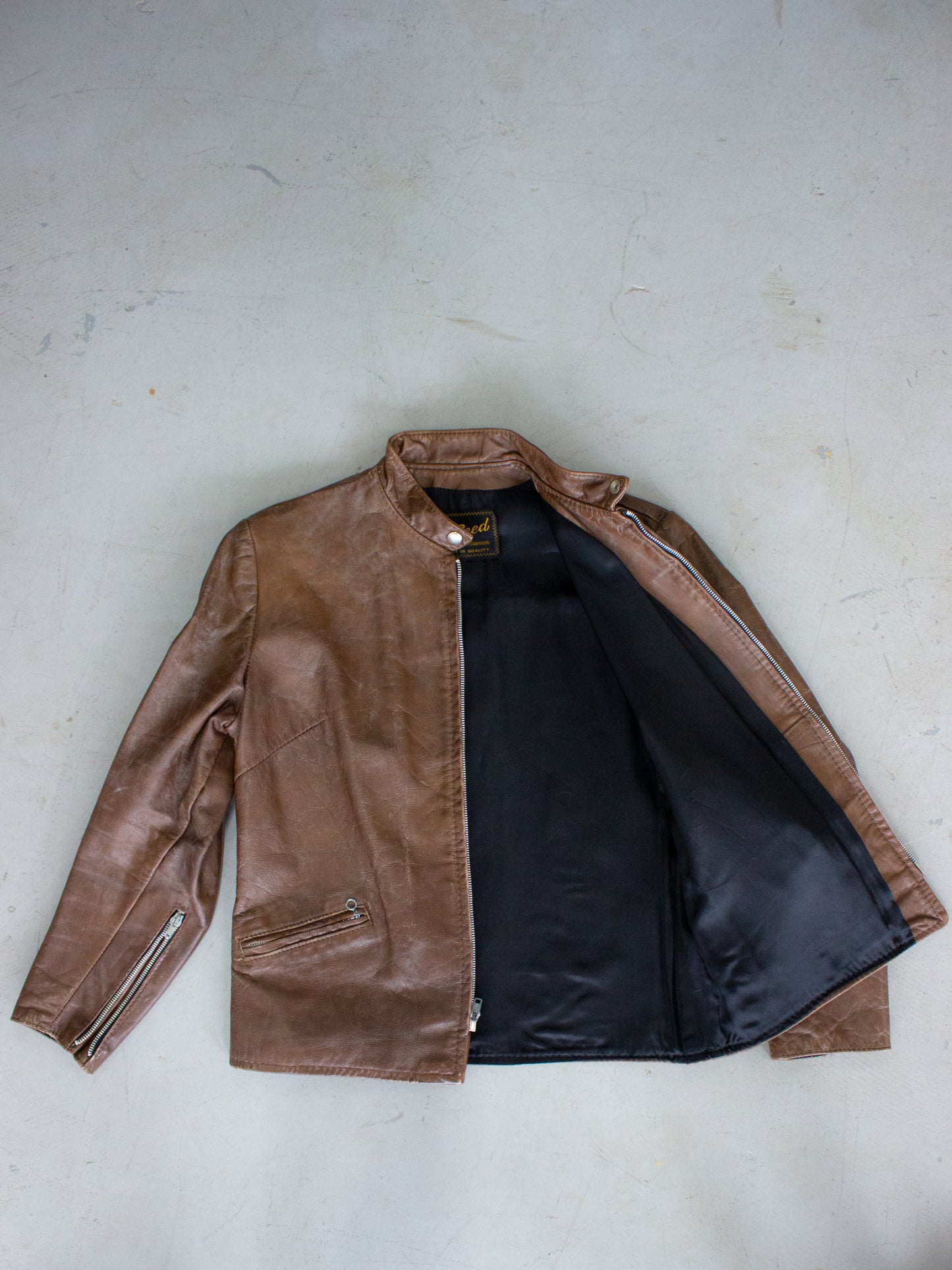 1960's Reed Sportswear Brown Leather Cafe Racer Motorcycle Jacket (Medium)