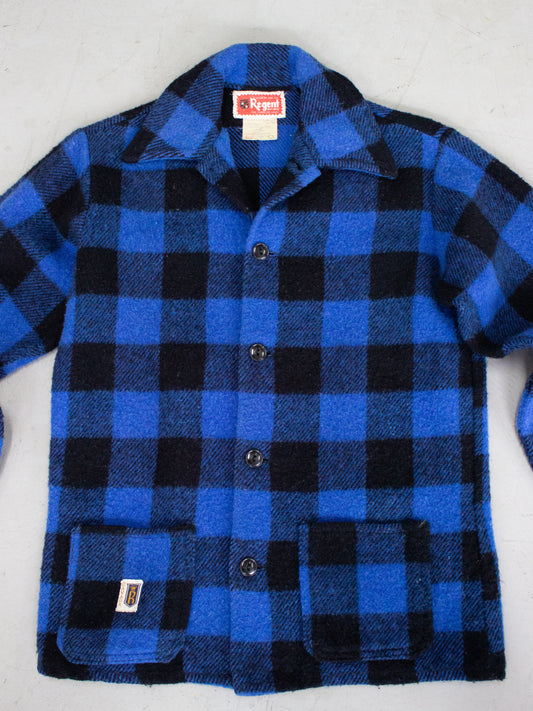 1960's Regent Blue Buffalo Plaid Wool Flannel (X Small-Small)