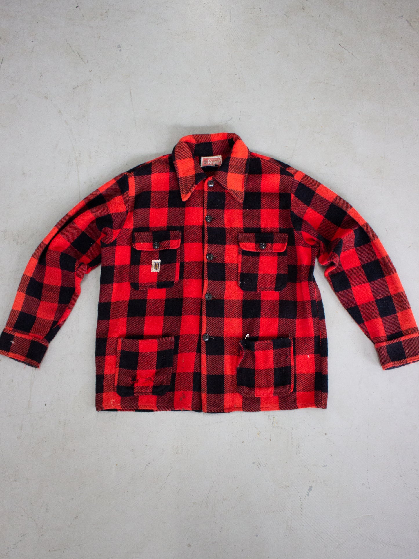 1960's Regent Red Buffalo Plaid Wool Flannel (Large)