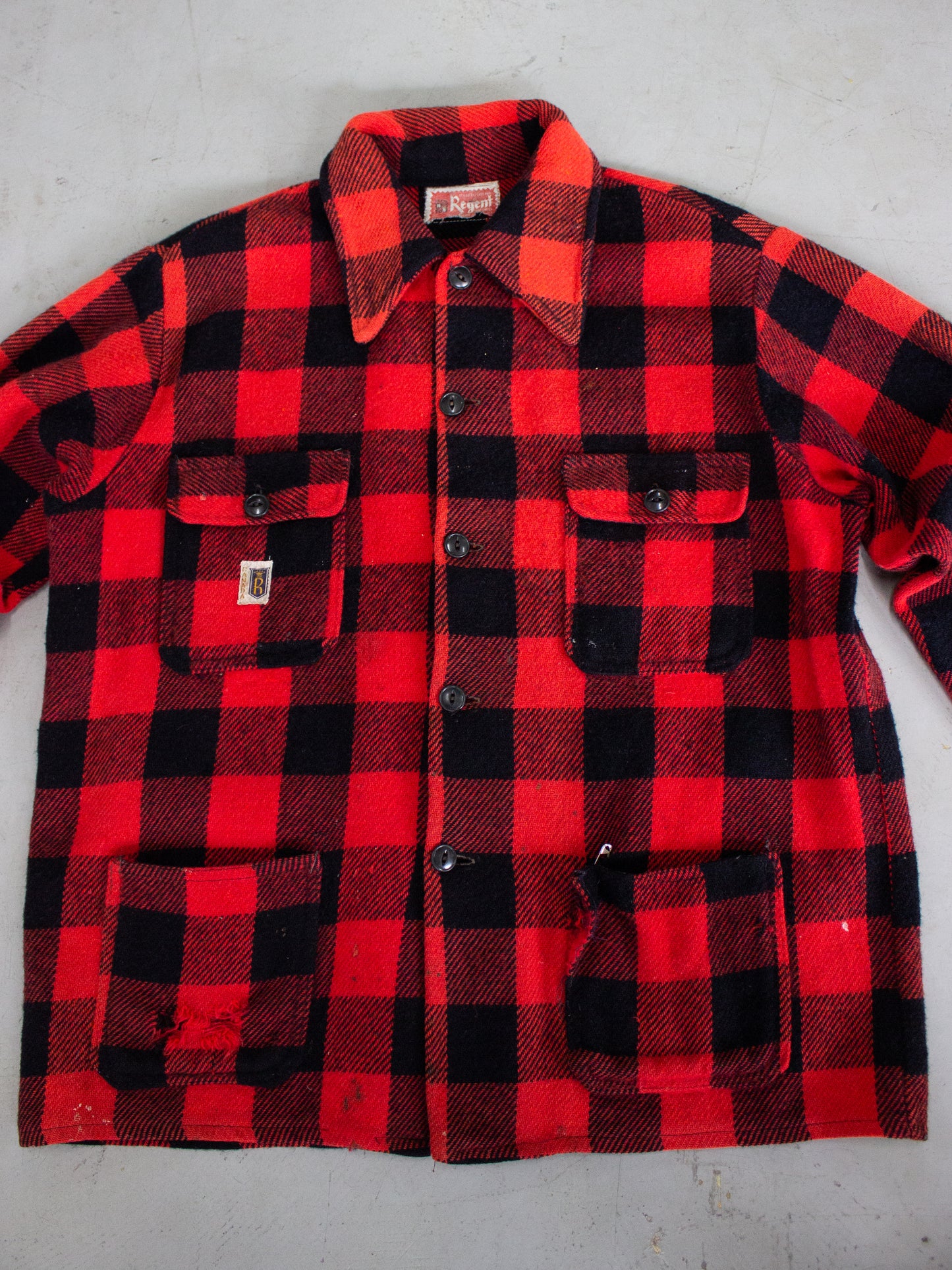 1960's Regent Red Buffalo Plaid Wool Flannel (Large)