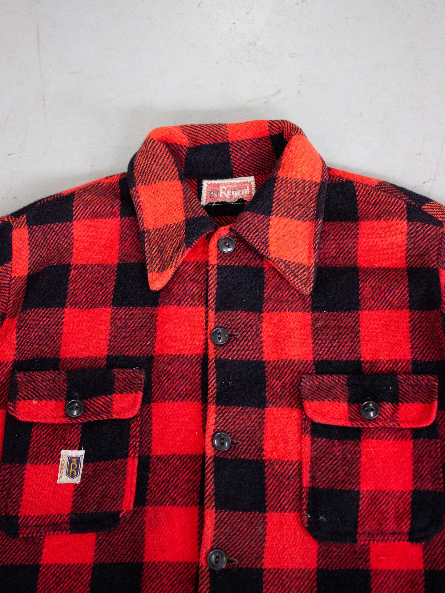 1960's Regent Red Buffalo Plaid Wool Flannel (Large)