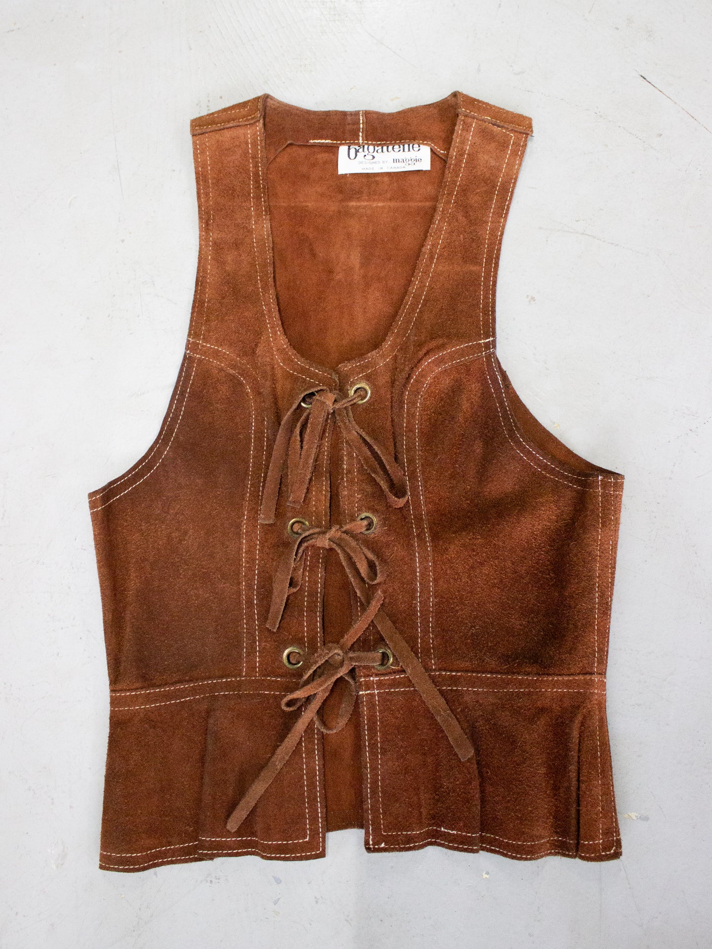 1970's Brown Suede Leather Vest + Skirt Set by Bagatelle Made in Canada (Small)