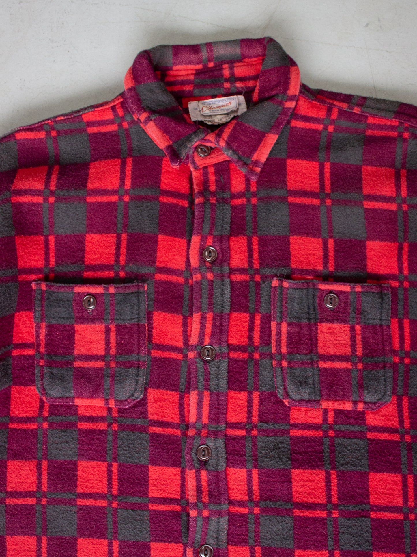 1970's Champion Plaid Flannel Cotton Shirt (Large-X Large)