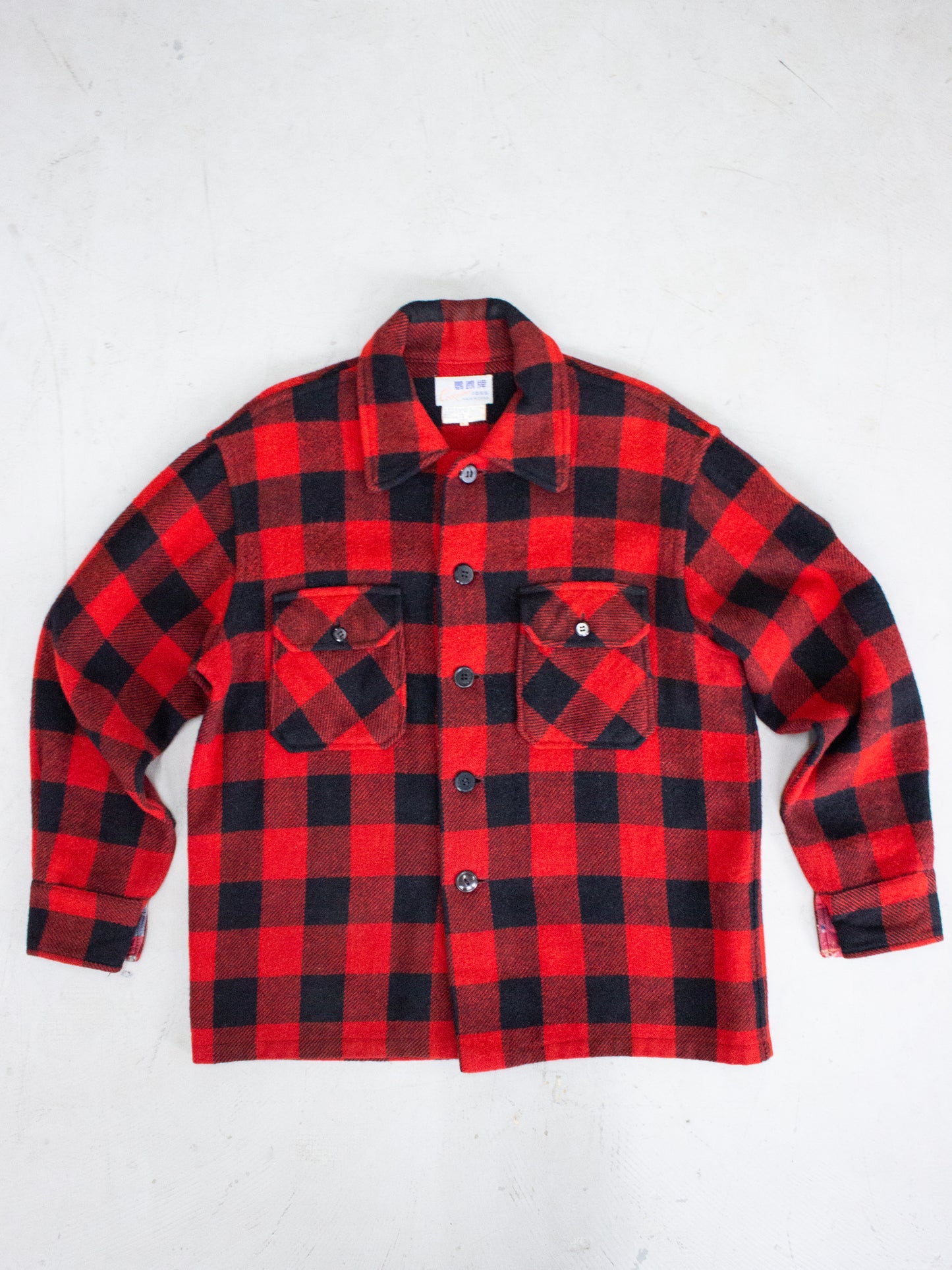 1970's Cockatoo Red Buffalo Plaid Wool Flannel (Large)