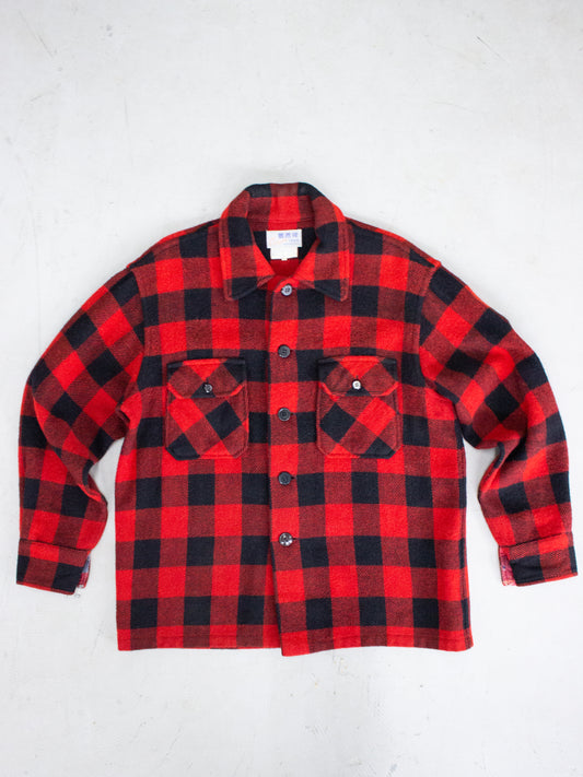 1970's Cockatoo Red Buffalo Plaid Wool Flannel (Large)