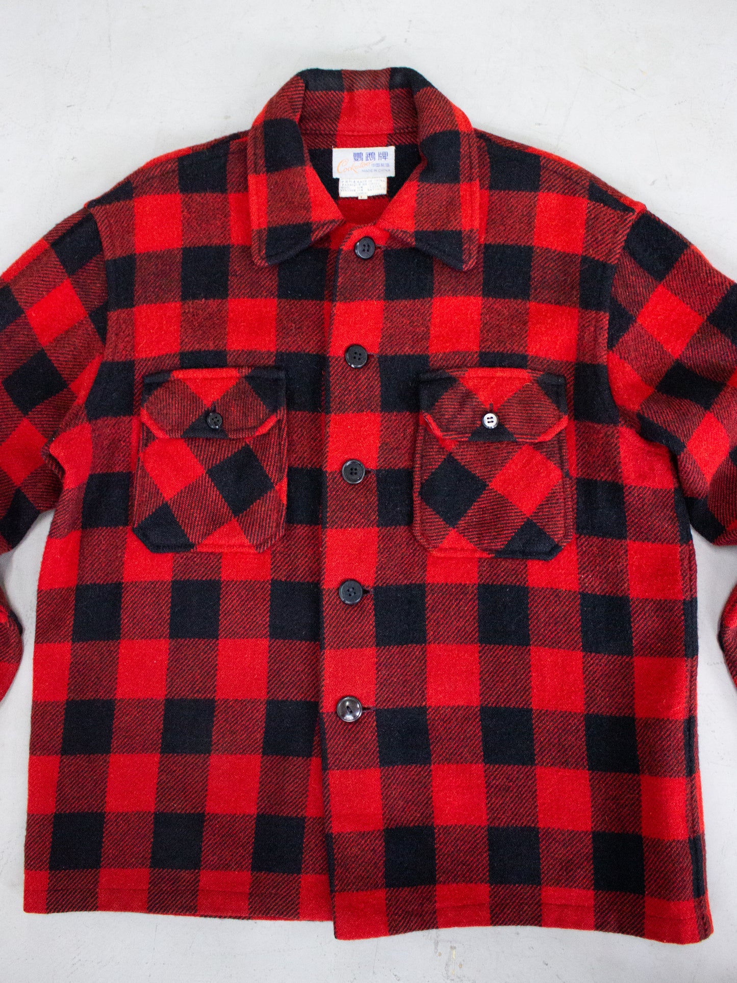 1970's Cockatoo Red Buffalo Plaid Wool Flannel (Large)