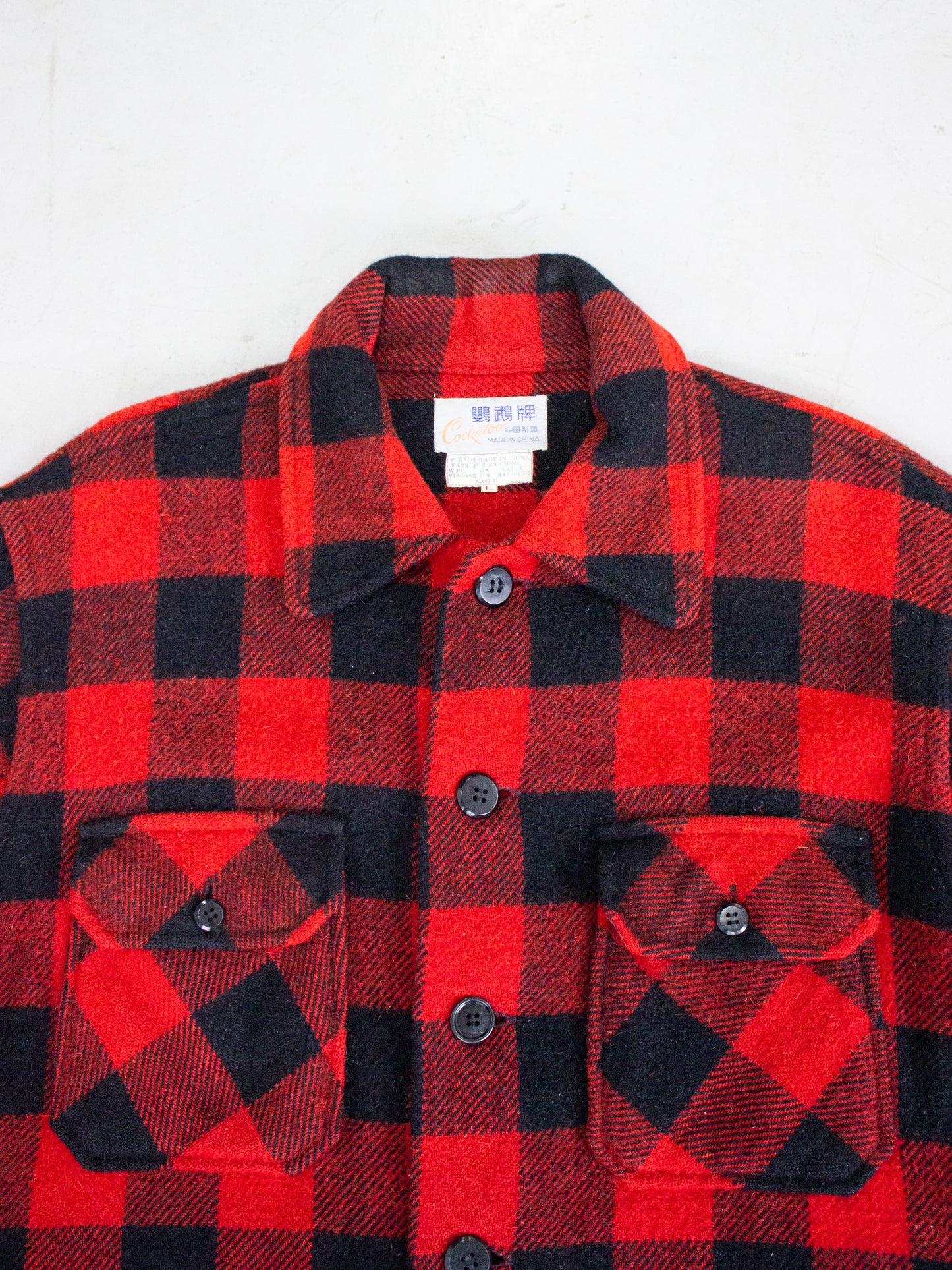 1970's Cockatoo Red Buffalo Plaid Wool Flannel (Large)