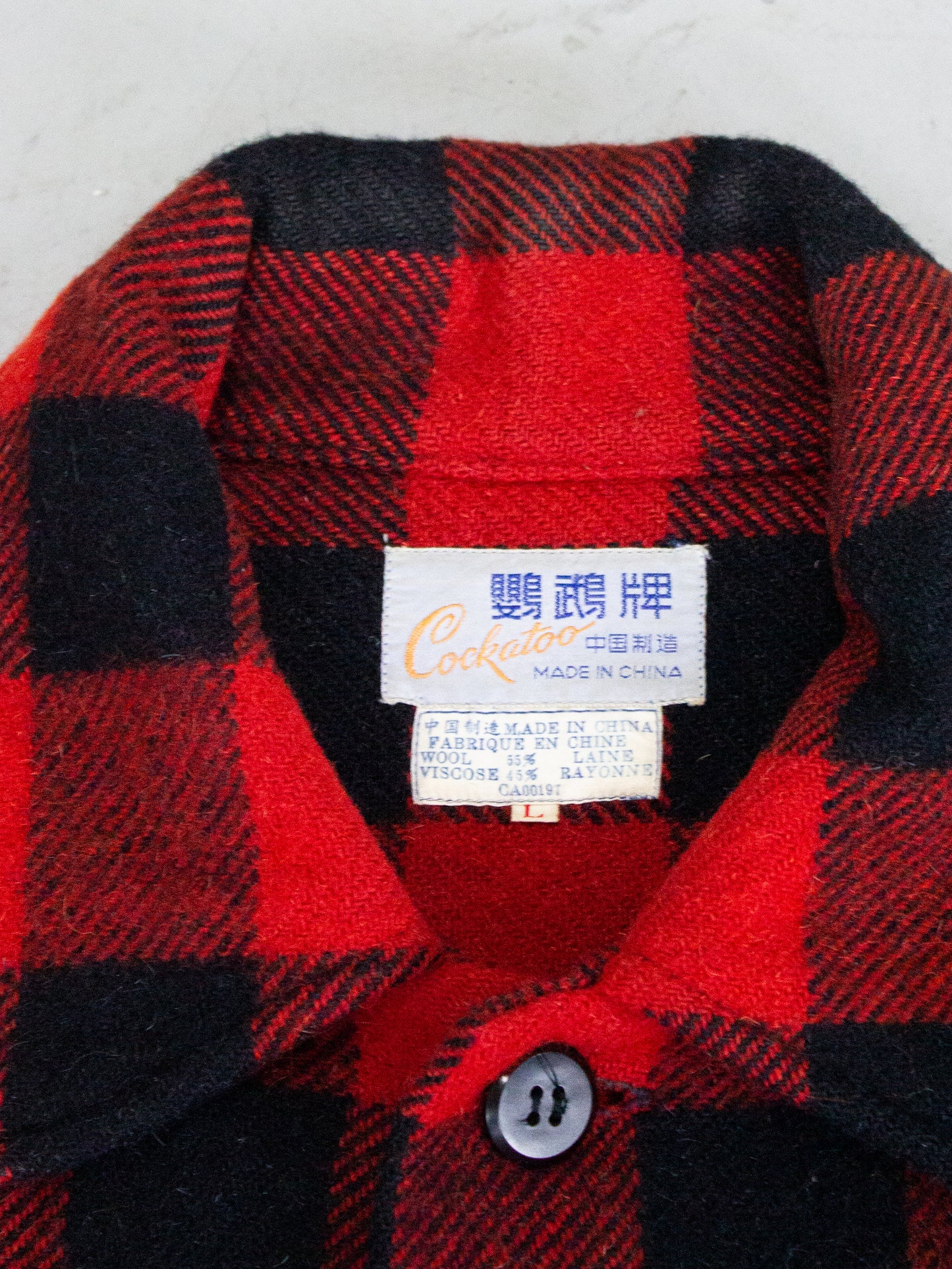 1970's Cockatoo Red Buffalo Plaid Wool Flannel (Large)