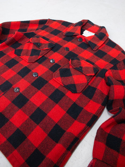 1970's Cockatoo Red Buffalo Plaid Wool Flannel (Large)